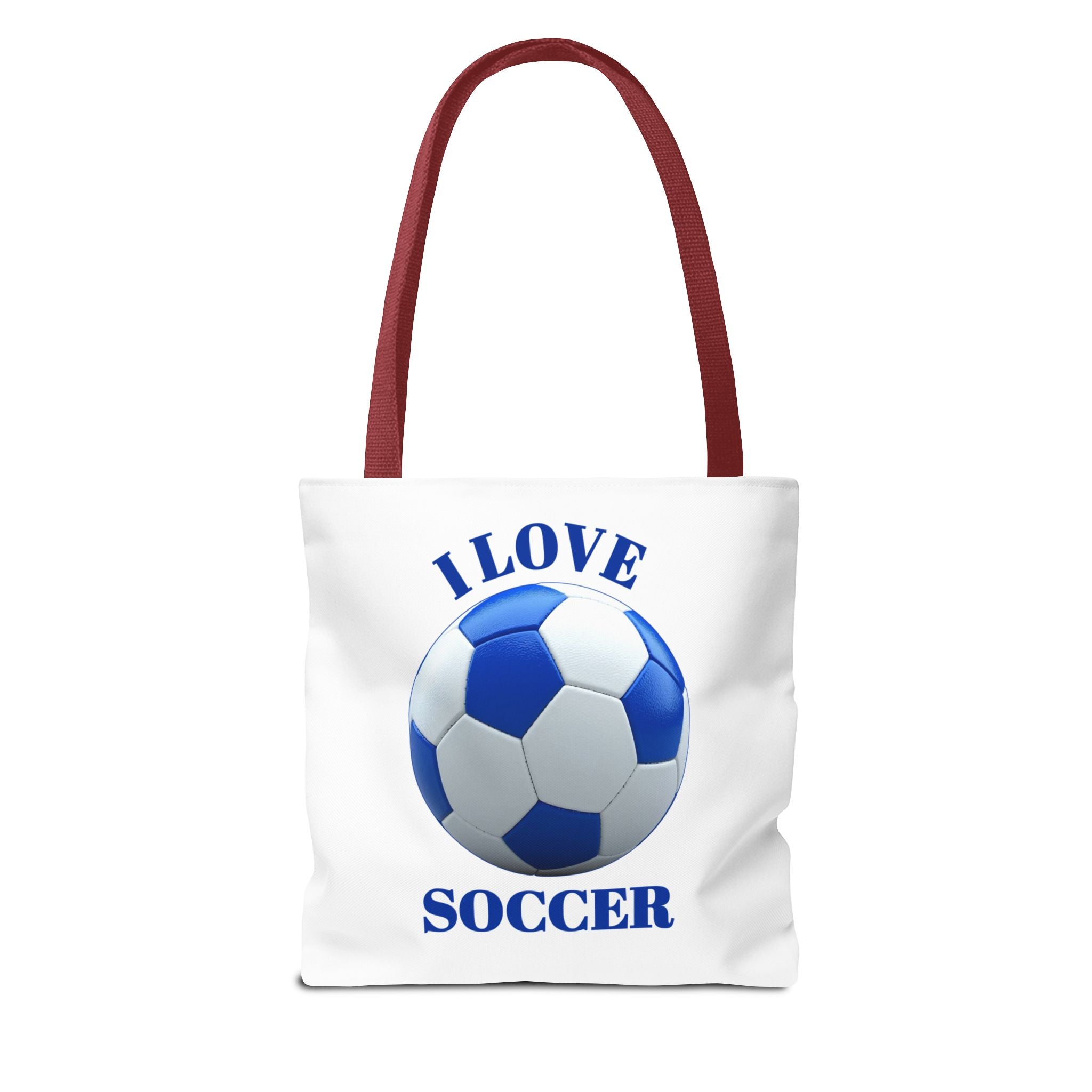 I Love Soccer Tote Bag — Blue Soccer Ball Gym & Game Day Tote