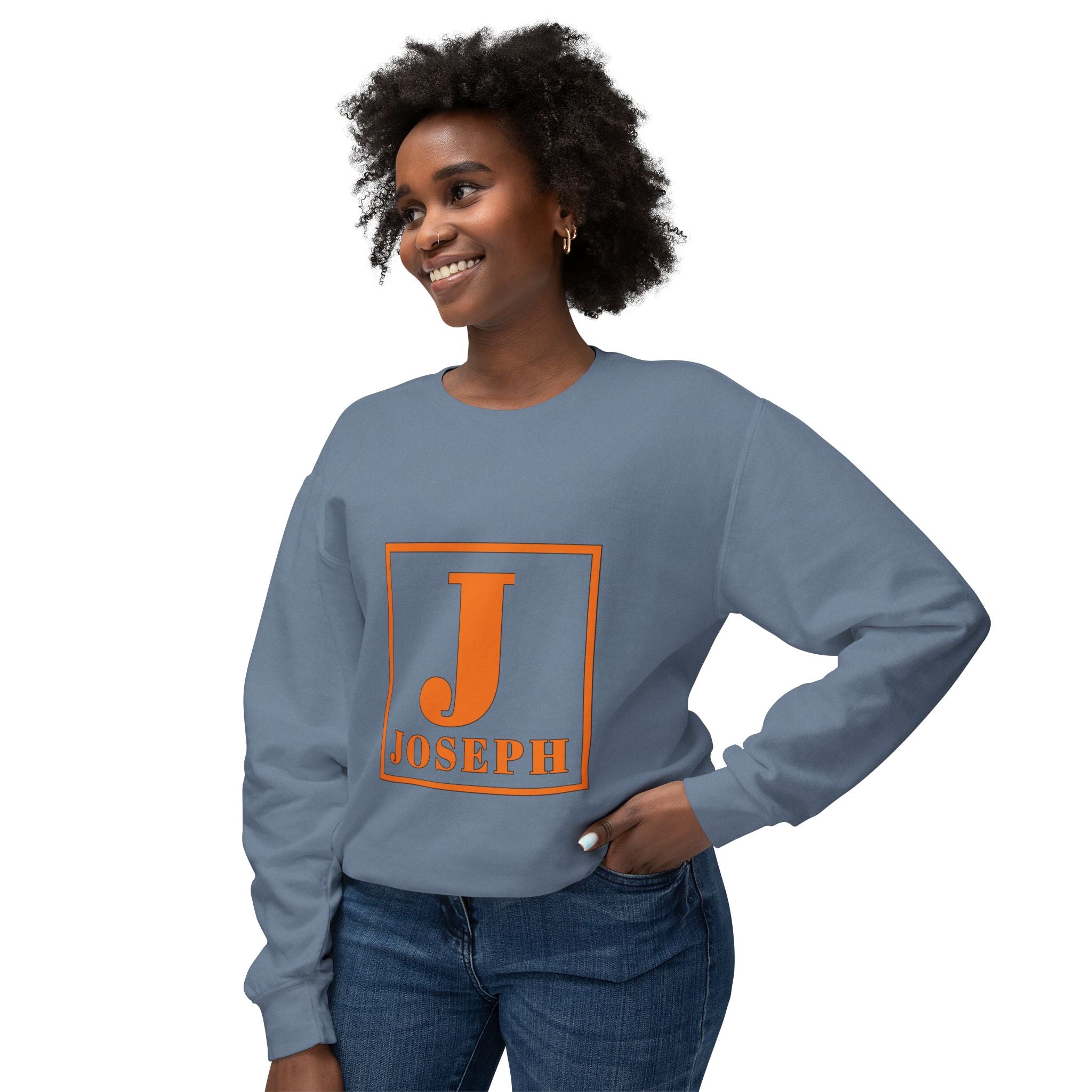 Personalized 'Joseph' Initial Crewneck Sweatshirt — Orange Monogram