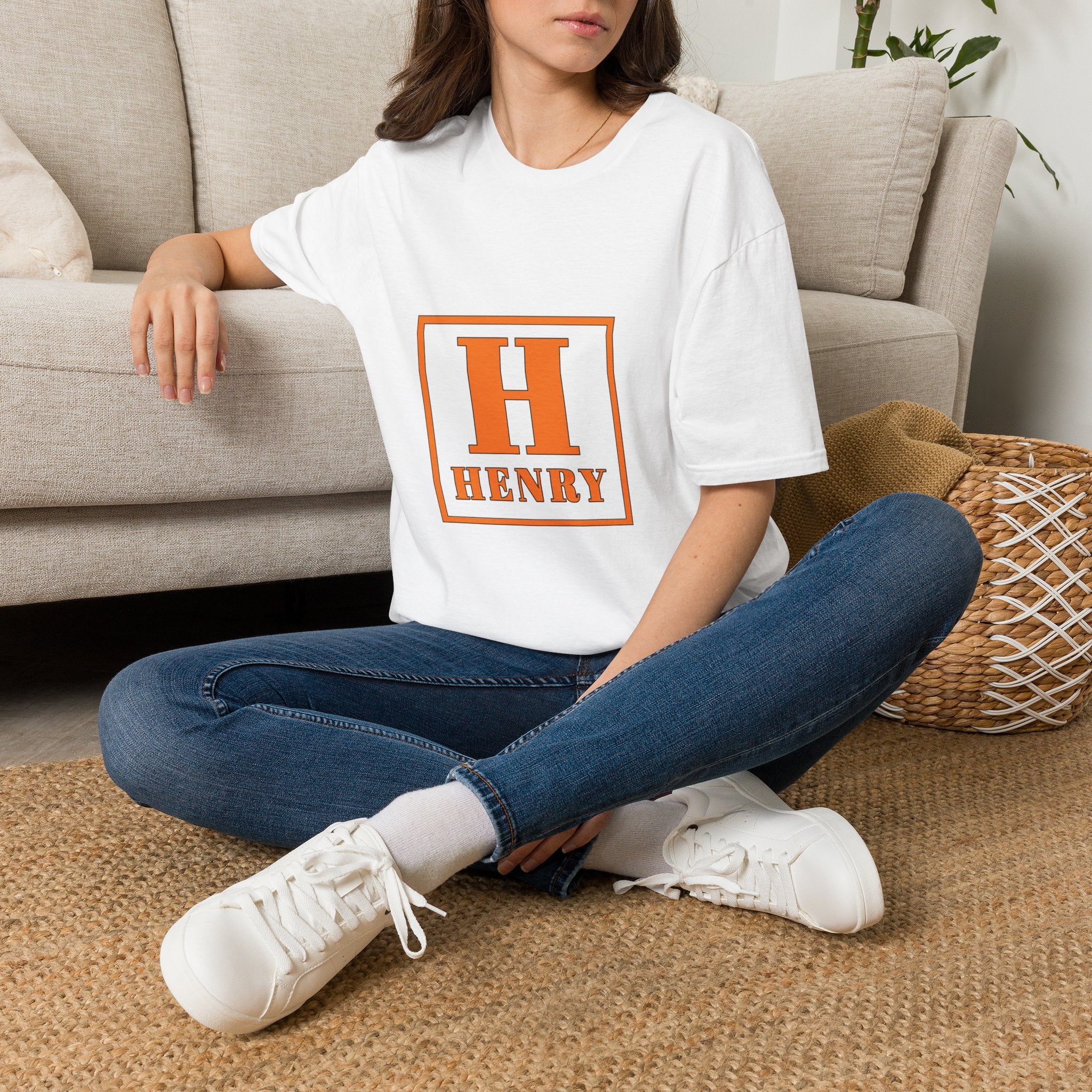 Personalized Initial T-Shirt — Bold Orange 'H' Monogram Tee (Custom Name: Henry)