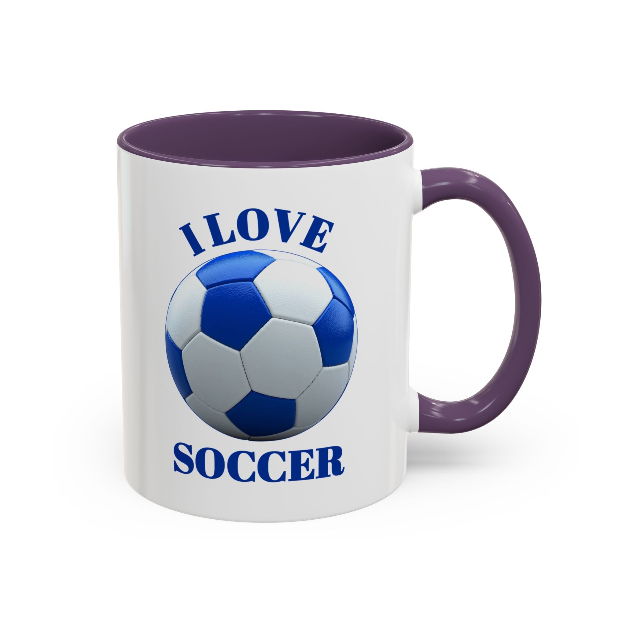 I Love Soccer Accent Coffee Mug — Blue Soccer Ball 11/15oz