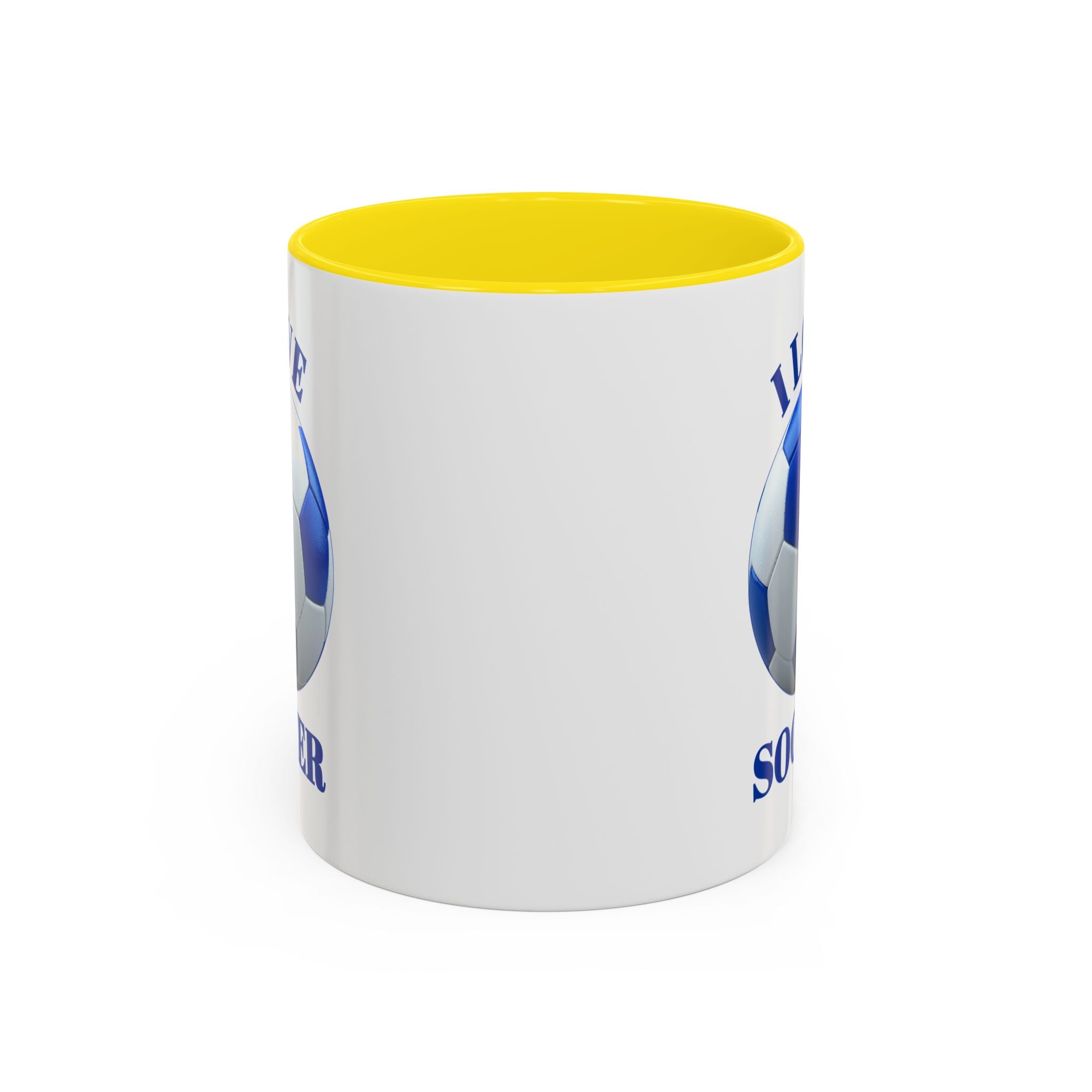 I Love Soccer Accent Coffee Mug — Blue Soccer Ball 11/15oz