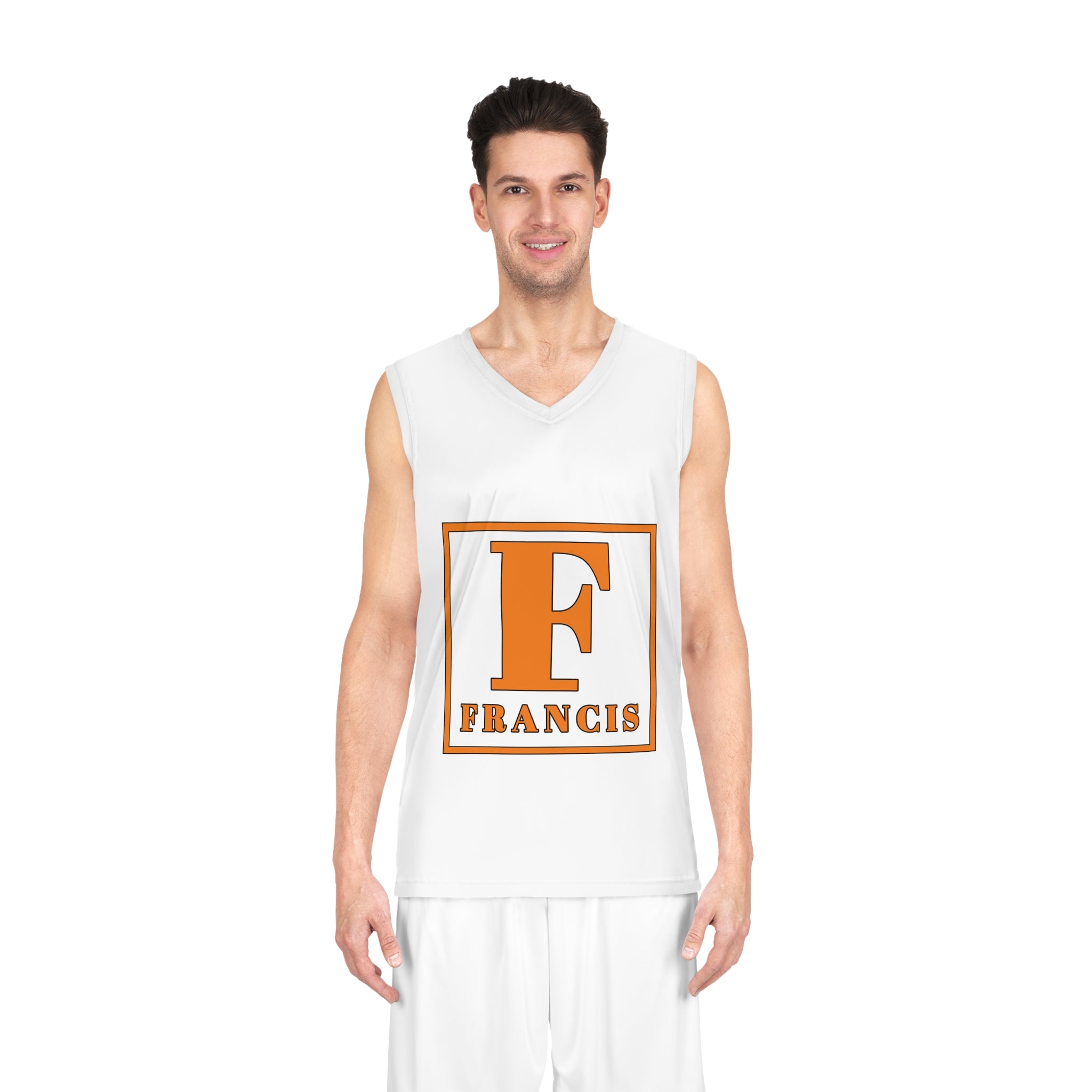 Personalized Basketball Jersey — Orange Block Initial “F” with FRANCIS