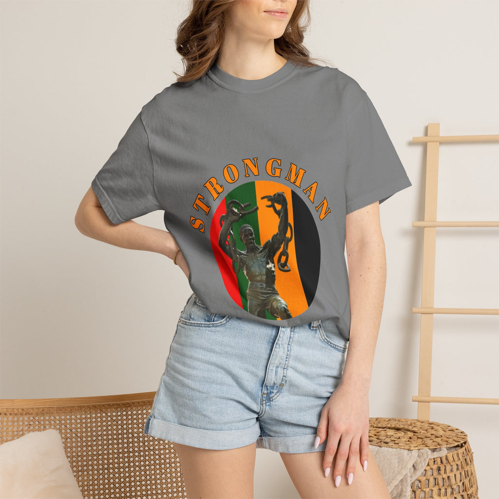 Strongman Statue Vintage-Style T-Shirt — Retro Weightlifting Graphic Tee