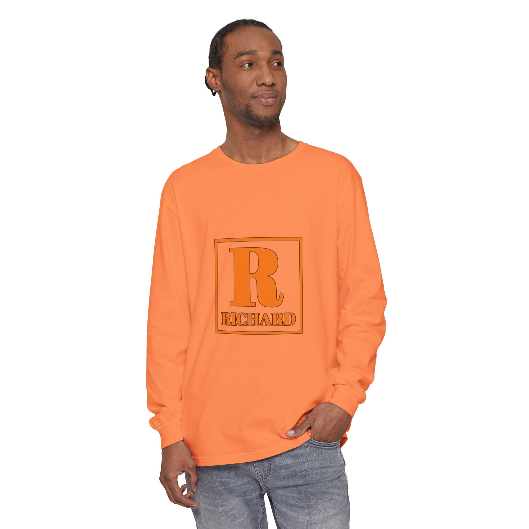 Richard Initial Long Sleeve Tee — Monogram R Vintage Block Letter