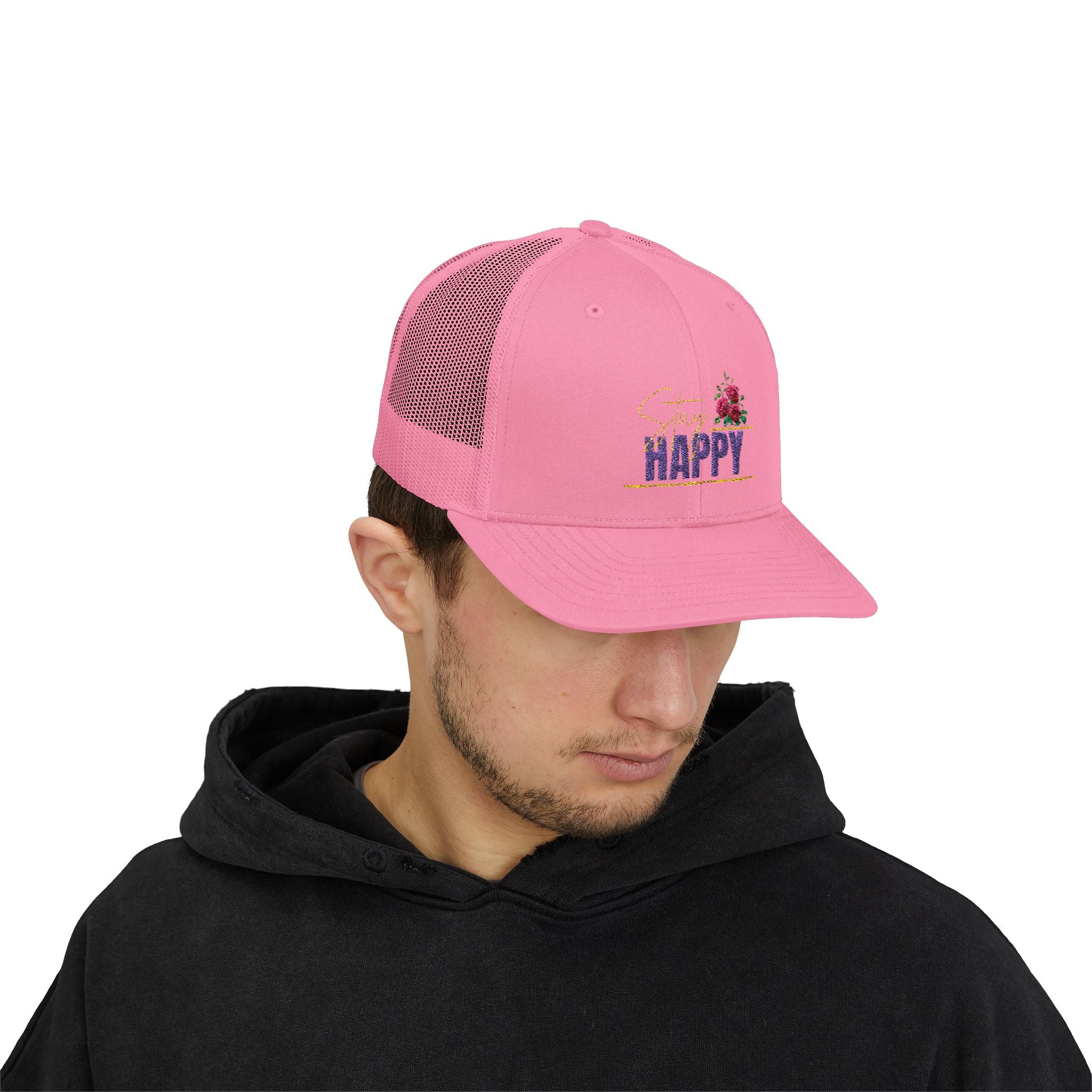 Trucker Cap — Be Happy Floral Embroidered Snapback