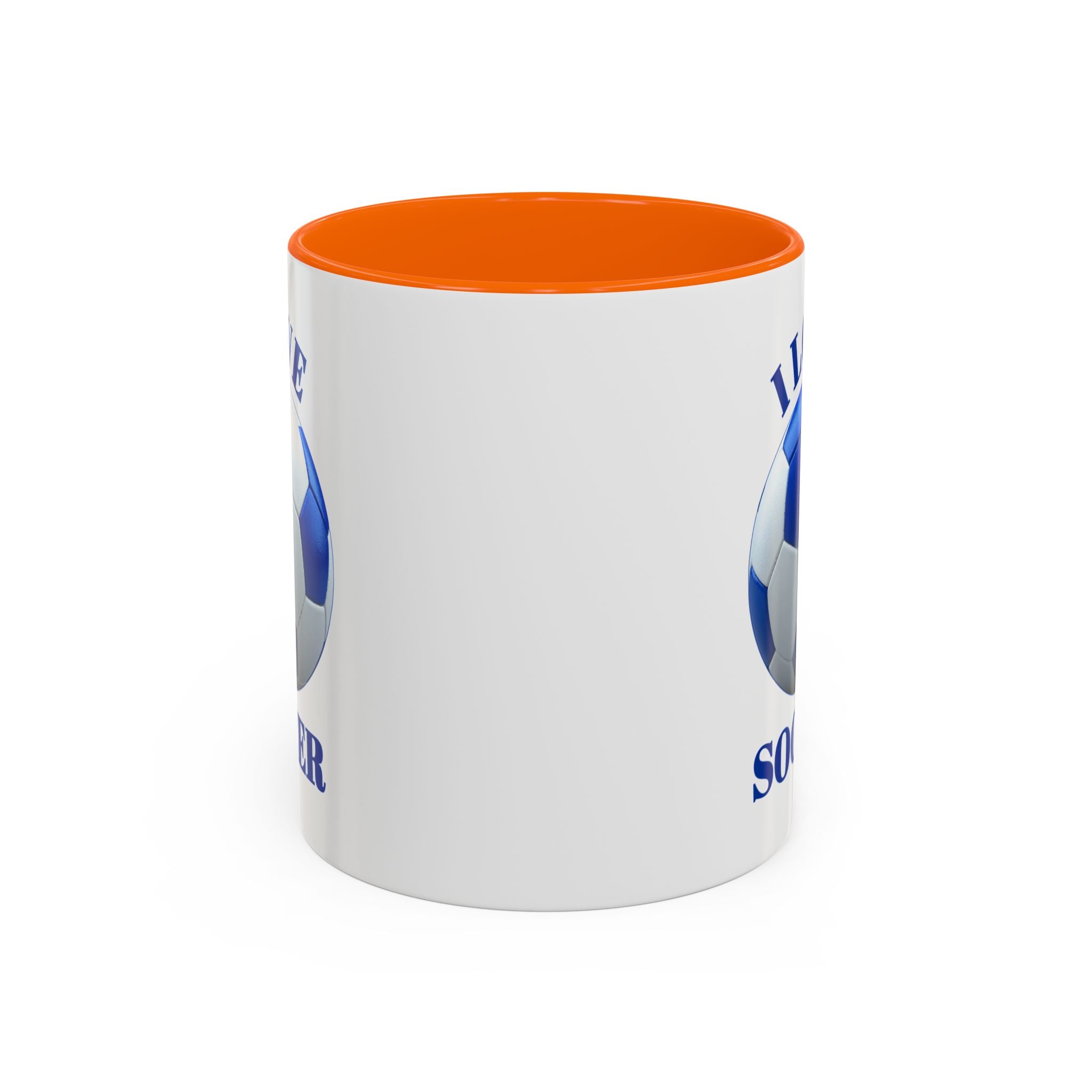 I Love Soccer Accent Coffee Mug — Blue Soccer Ball 11/15oz