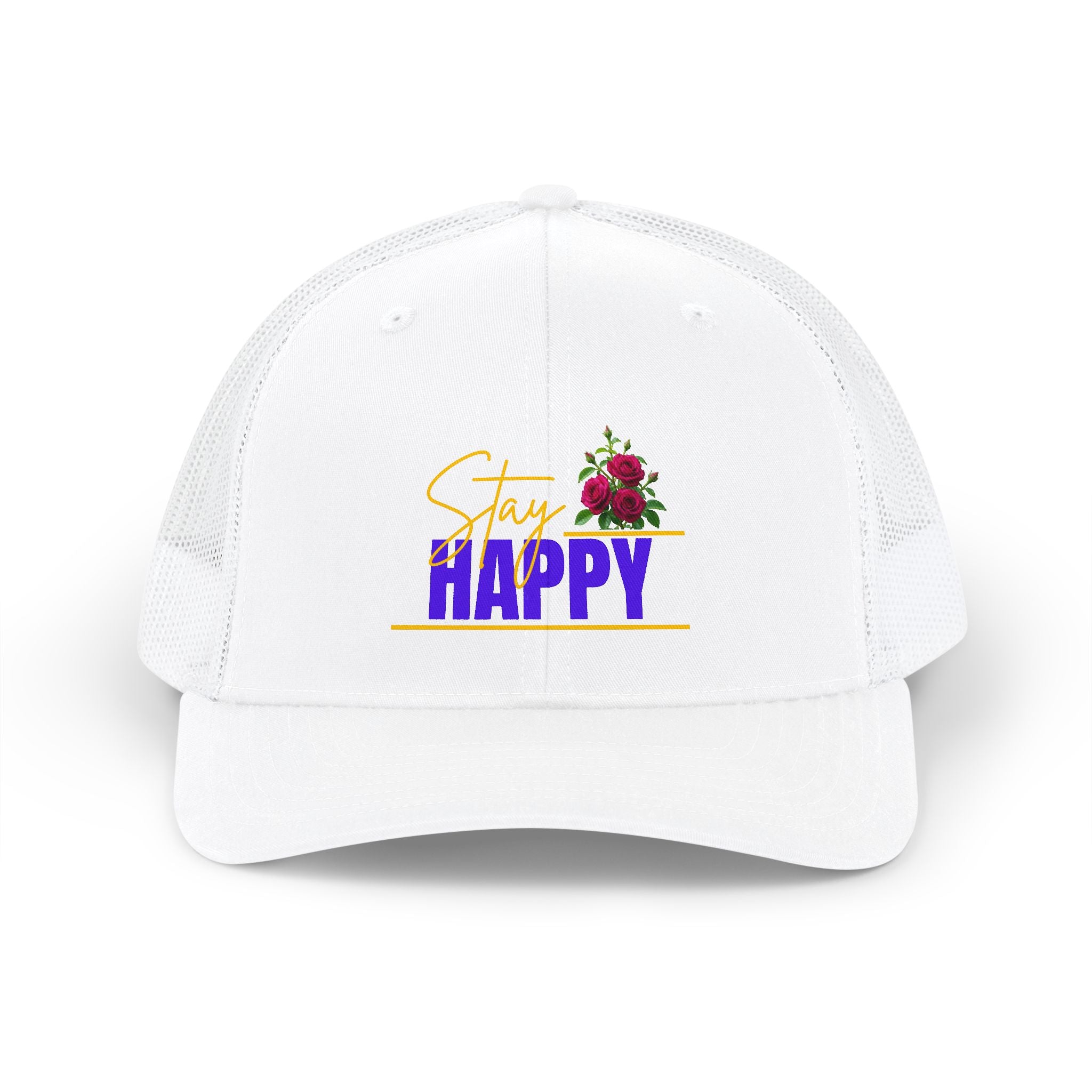 Trucker Cap — "Stay Happy" Floral Snapback