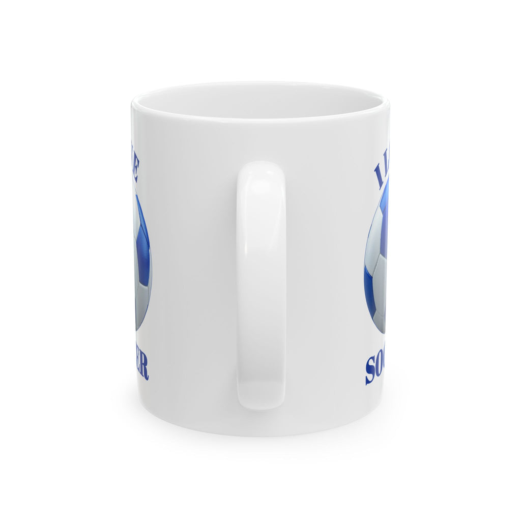 Soccer Mom Ceramic Mug — Blue Soccer Ball Coffee Cup (11oz & 15oz)