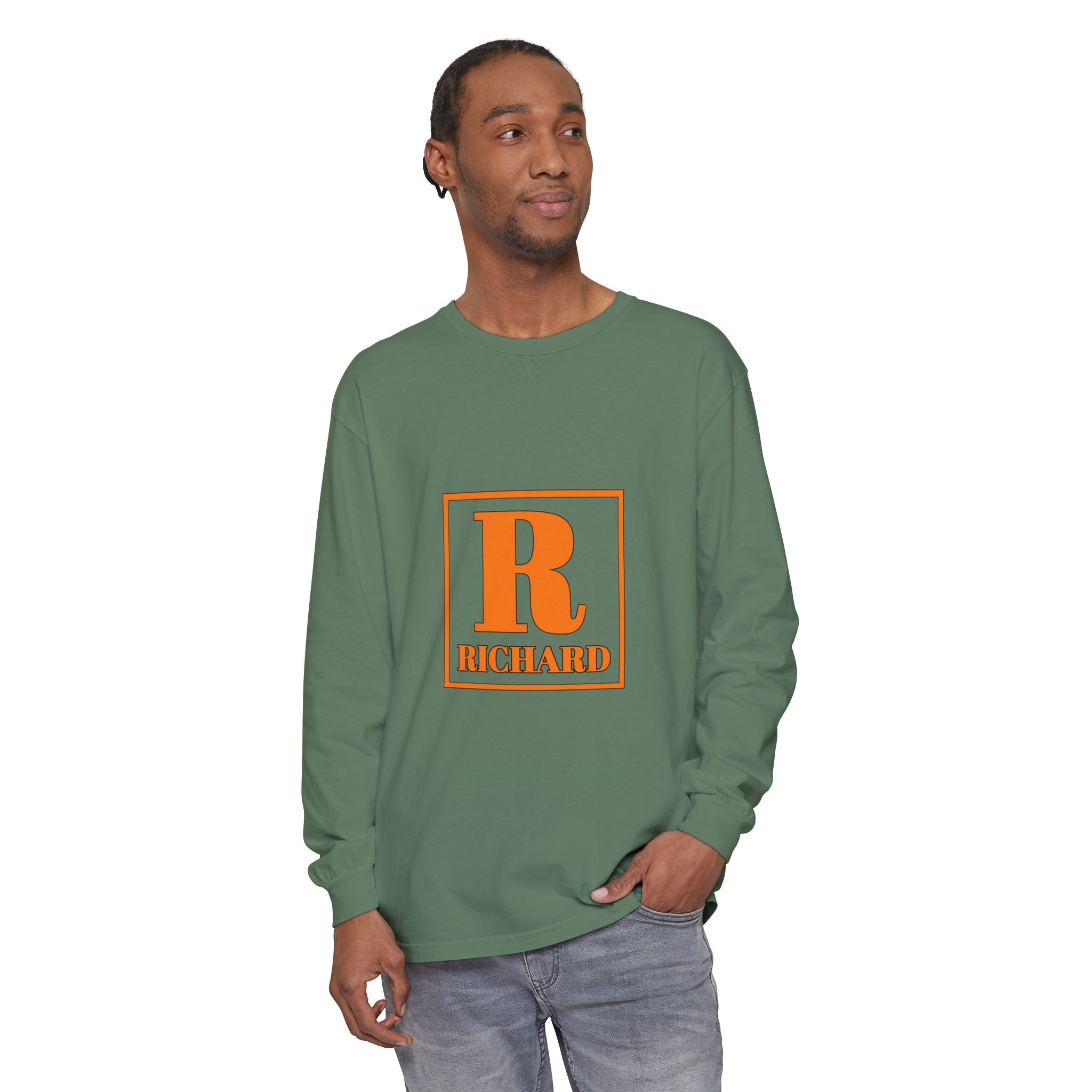 Richard Initial Long Sleeve Tee — Monogram R Vintage Block Letter