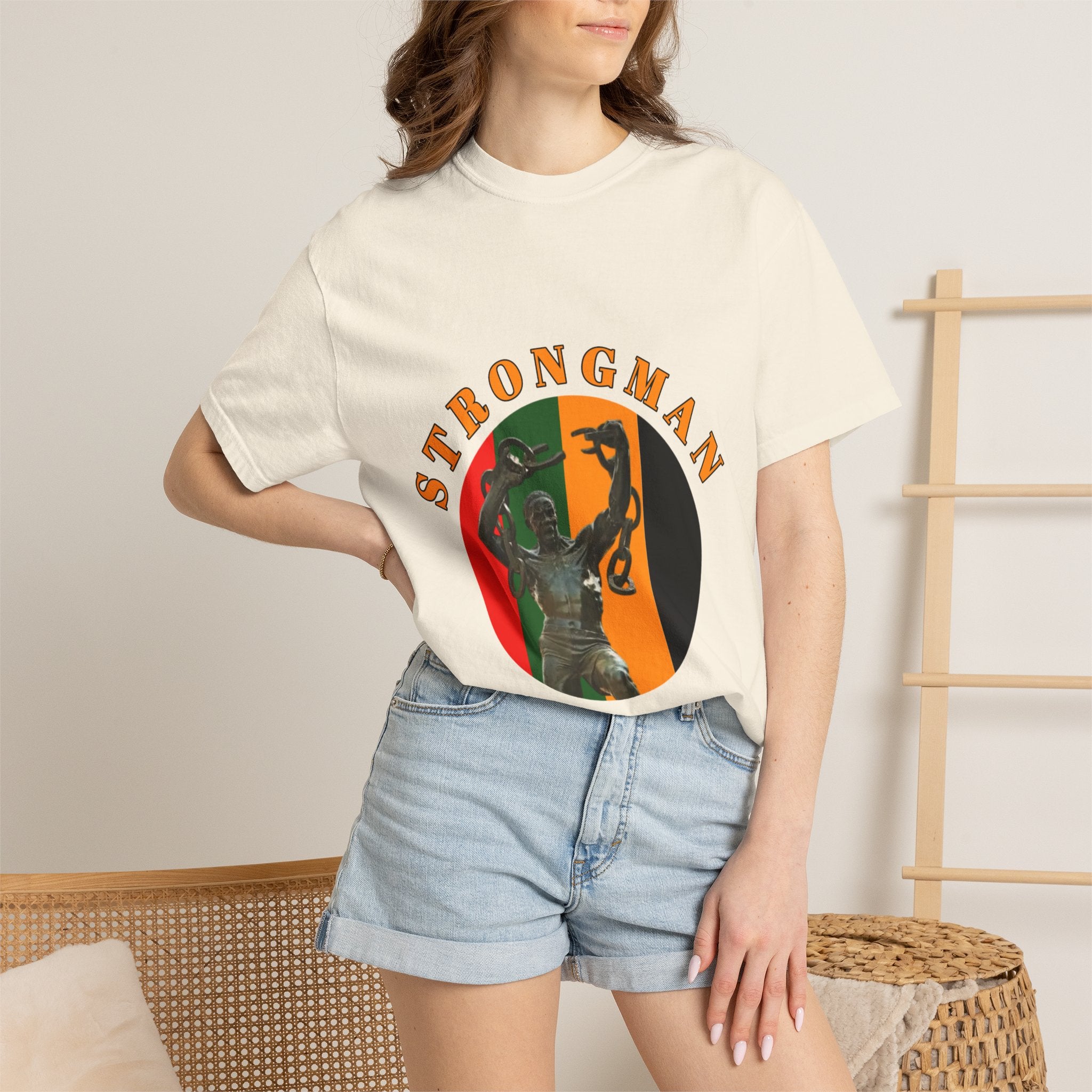 Strongman Statue Vintage-Style T-Shirt — Retro Weightlifting Graphic Tee