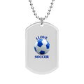 Soccer Dog Tag Necklace - "I Love Soccer" Gold Sports Pendant