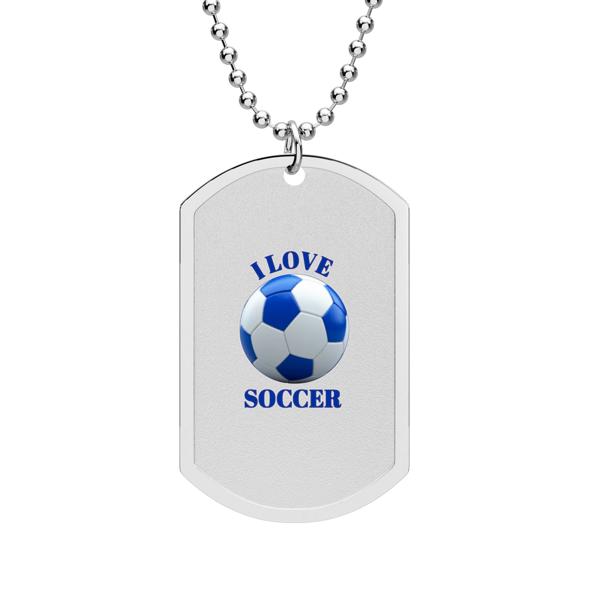Soccer Dog Tag Necklace - "I Love Soccer" Gold Sports Pendant