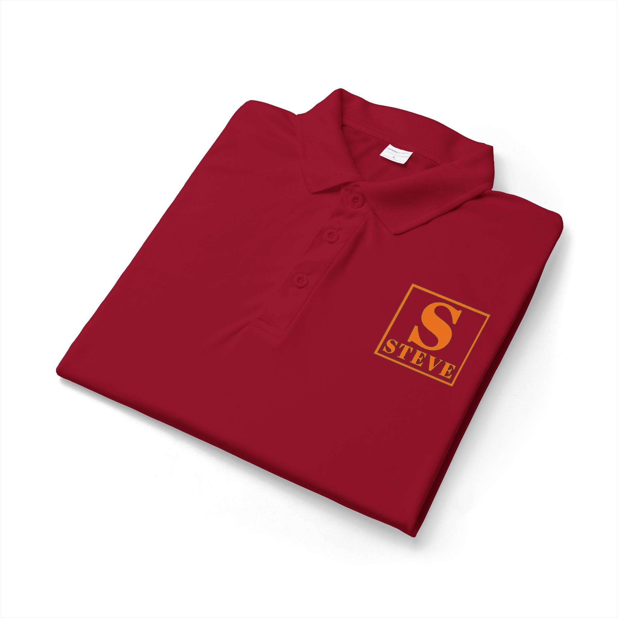 Embroidered 'S Steve' Logo Polo Shirt — White Performance Golf/Work Polo