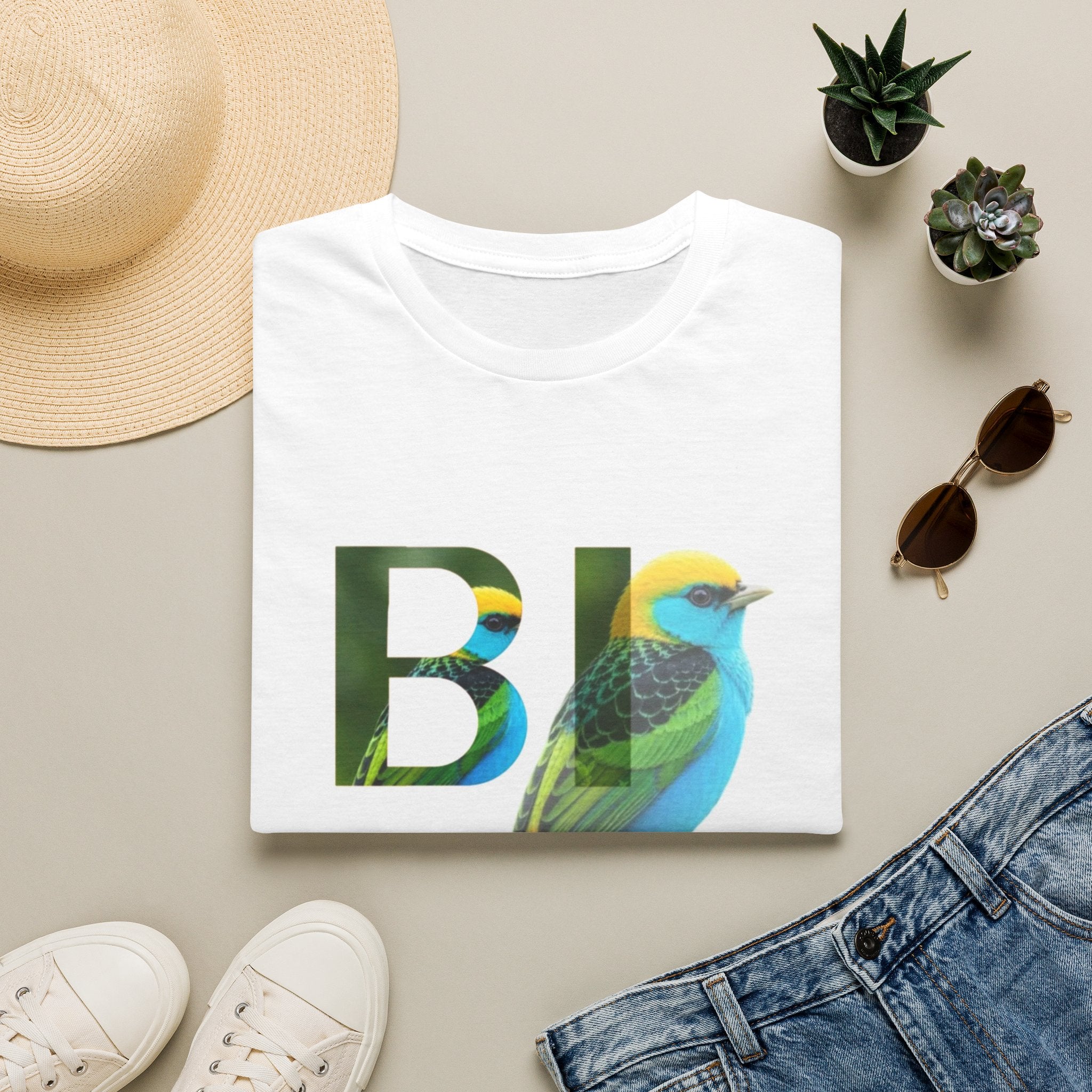 Bird Graphic T-Shirt — Colorful 'BIRD' Typography with Tropical Songbird