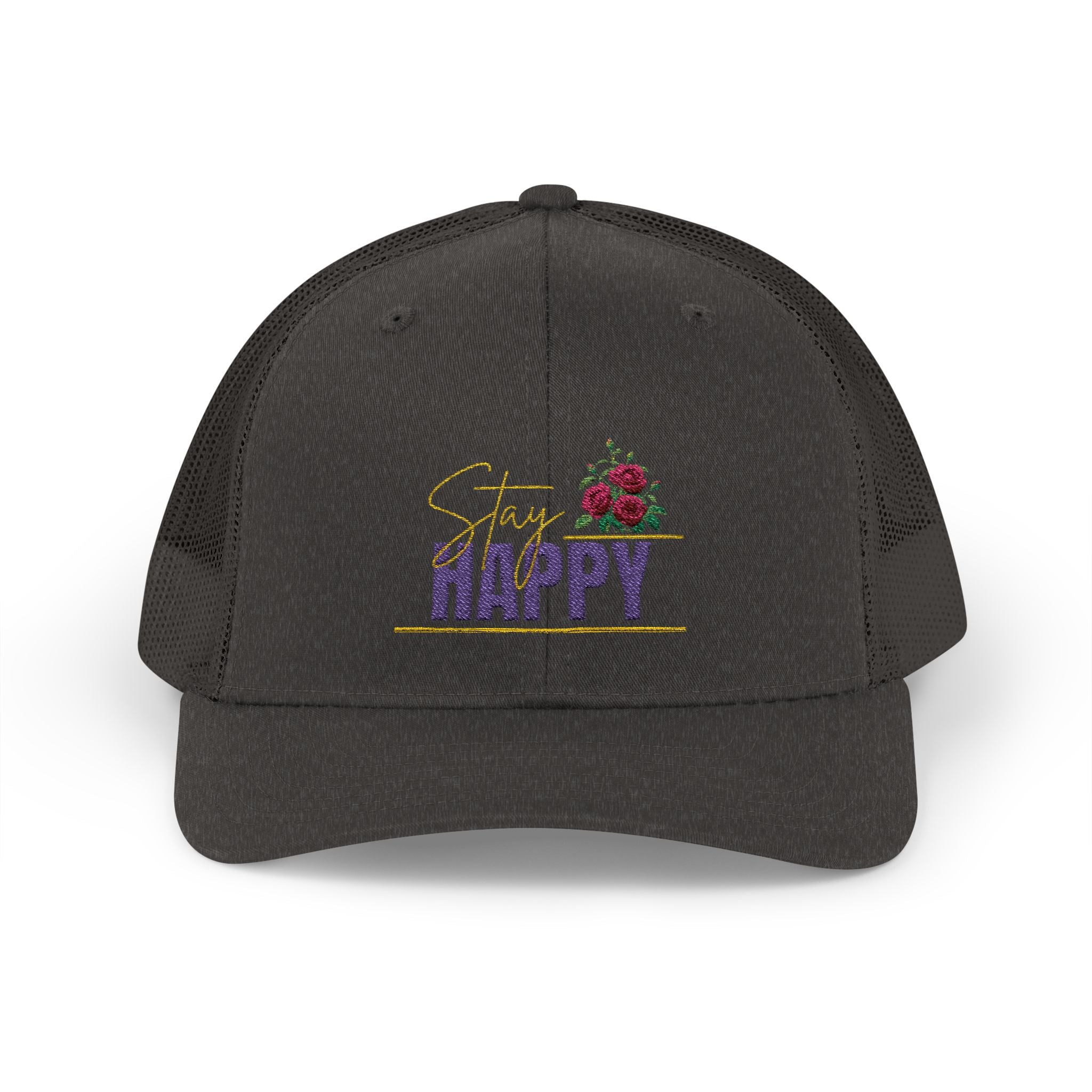 Trucker Cap — Be Happy Floral Embroidered Snapback