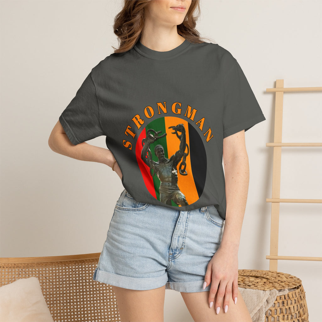 Strongman Statue Vintage-Style T-Shirt — Retro Weightlifting Graphic Tee