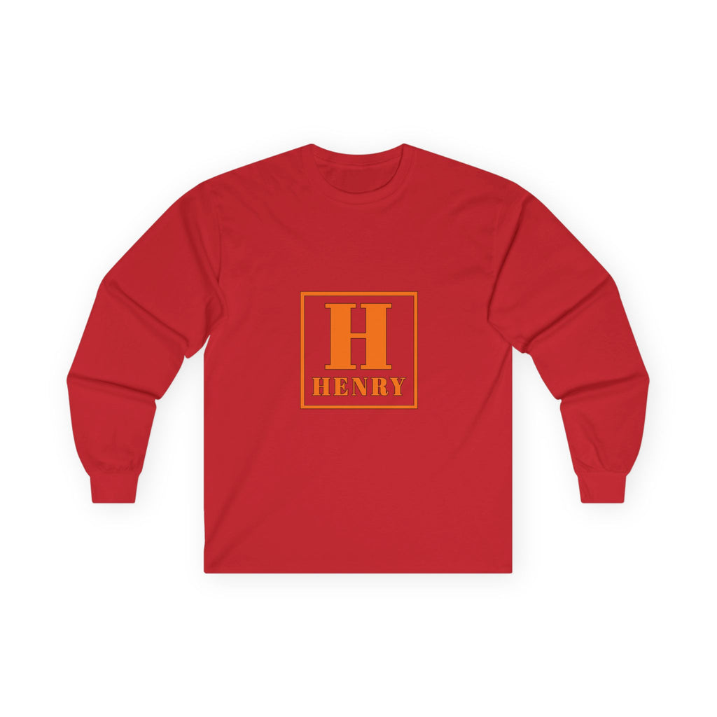 Personalized 'Henry' Initial Long Sleeve Tee — Orange Monogram Shirt