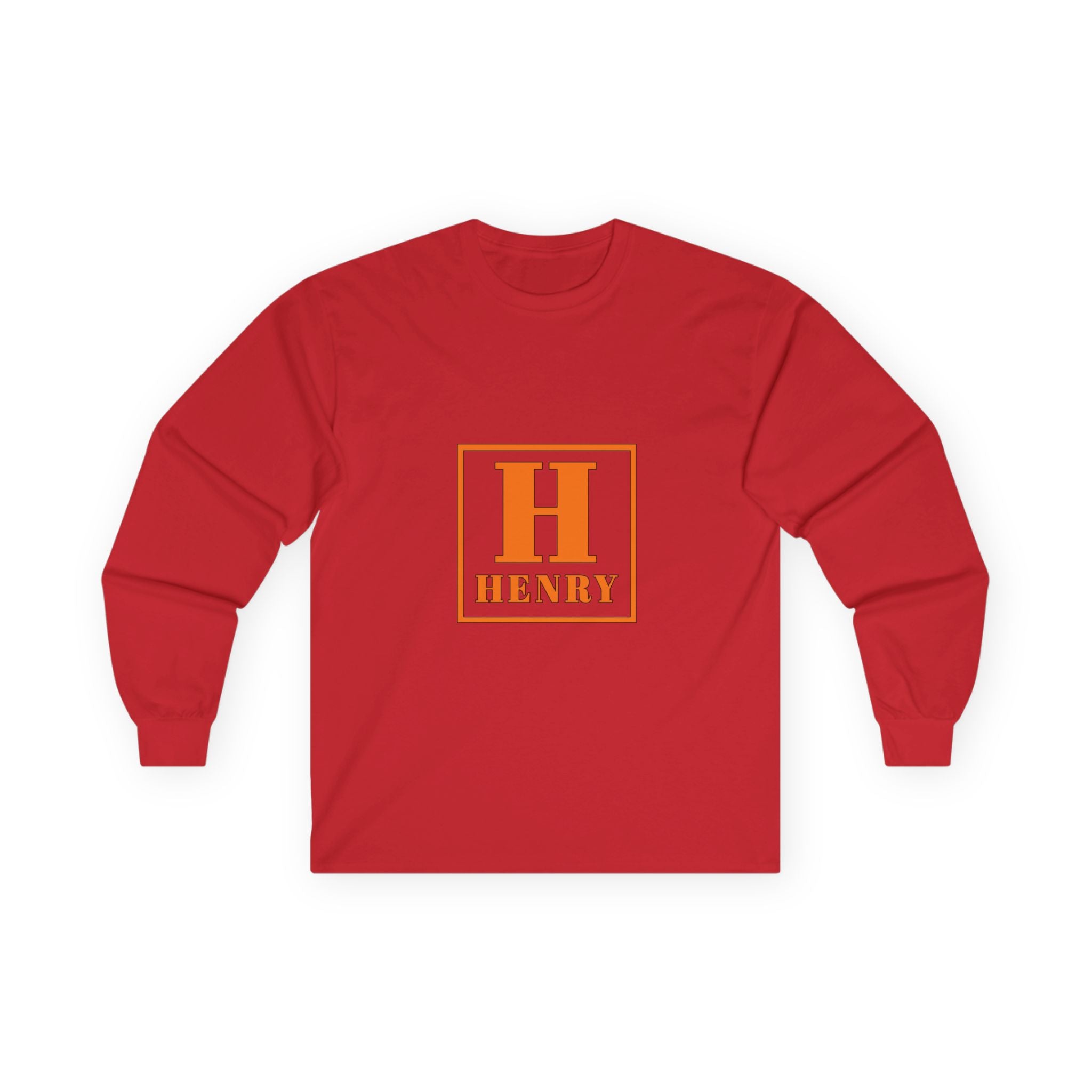 Personalized 'Henry' Initial Long Sleeve Tee — Orange Monogram Shirt