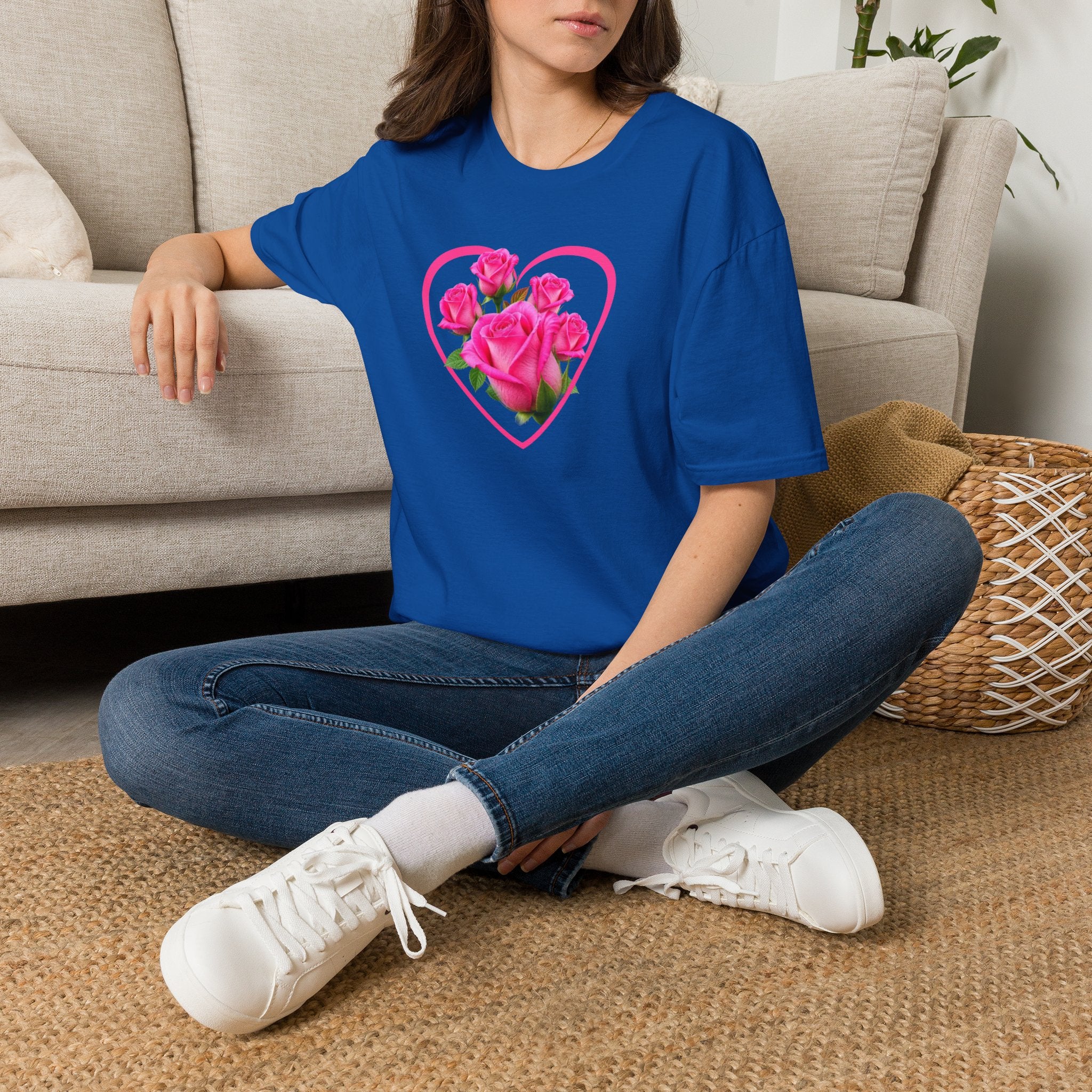 T-Shirt — Pink Rose Heart Floral Tee (Valentine’s Day, Romantic Gift)
