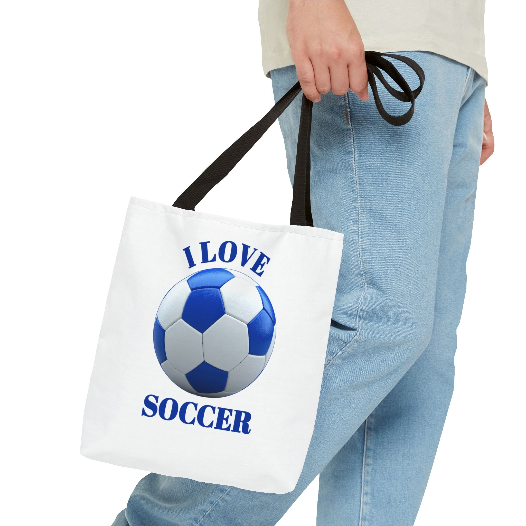 I Love Soccer Tote Bag — Blue Soccer Ball Gym & Game Day Tote