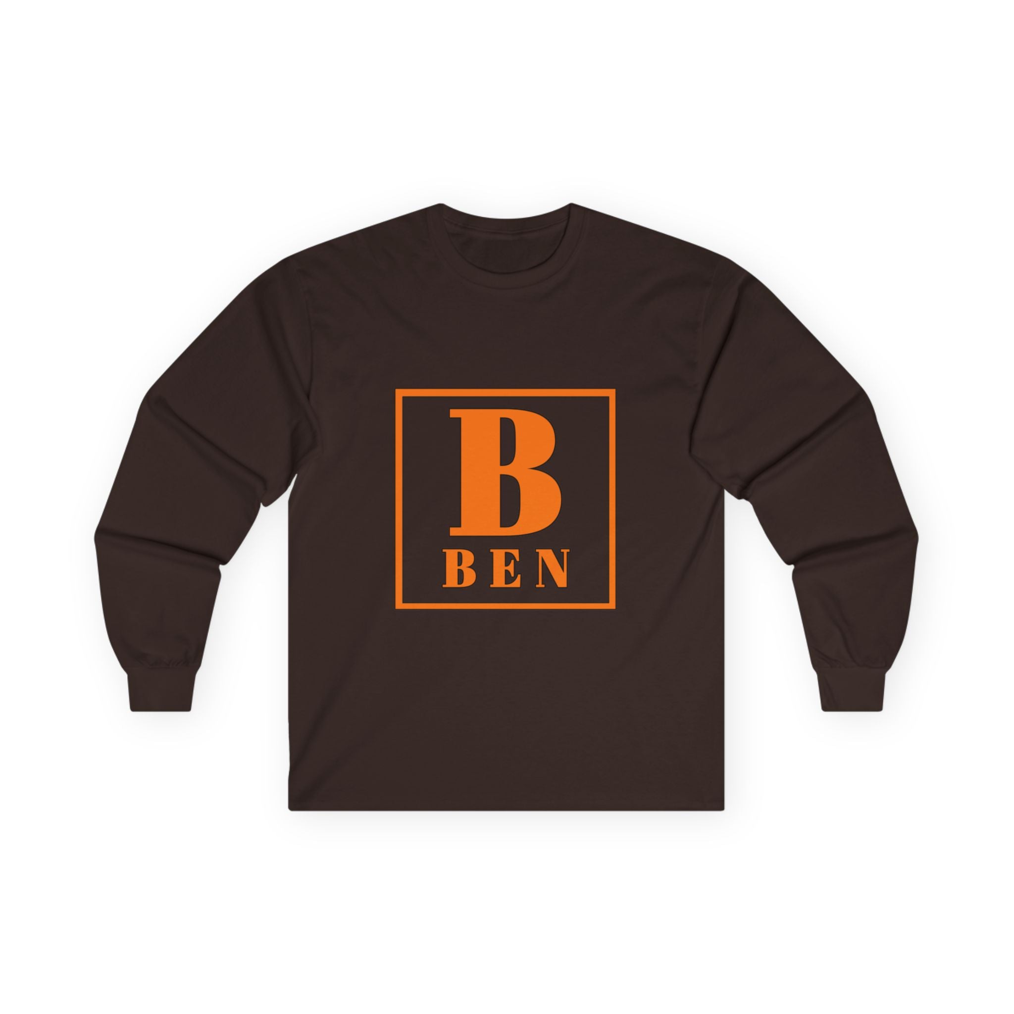 Ben Monogram Long Sleeve Tee — Orange Block Initial B Shirt