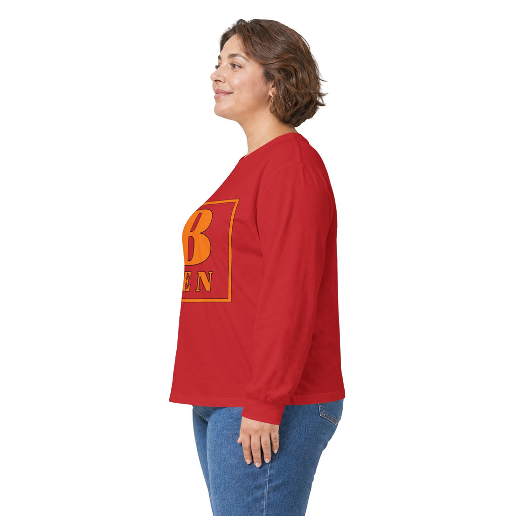 Ben Monogram Long Sleeve Tee — Orange Block Initial B Shirt