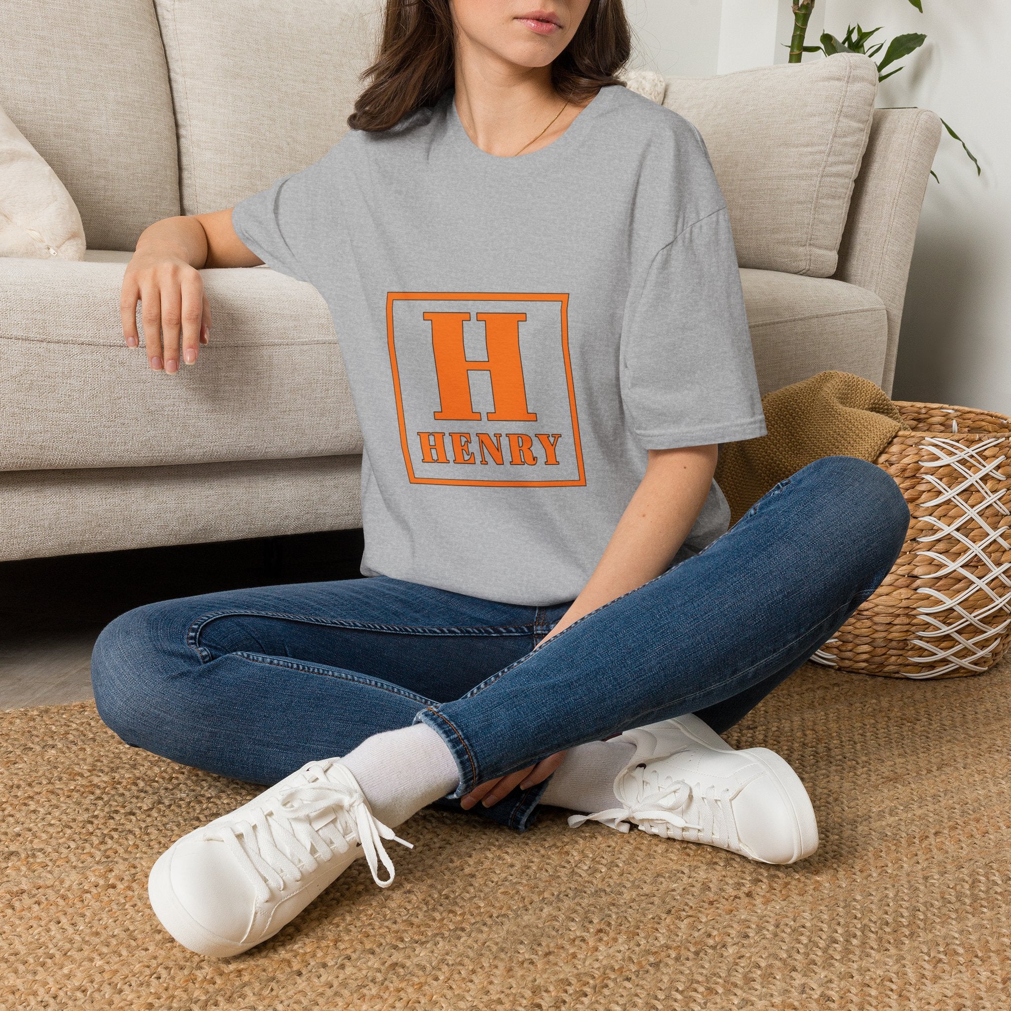 Personalized Initial T-Shirt — Bold Orange 'H' Monogram Tee (Custom Name: Henry)