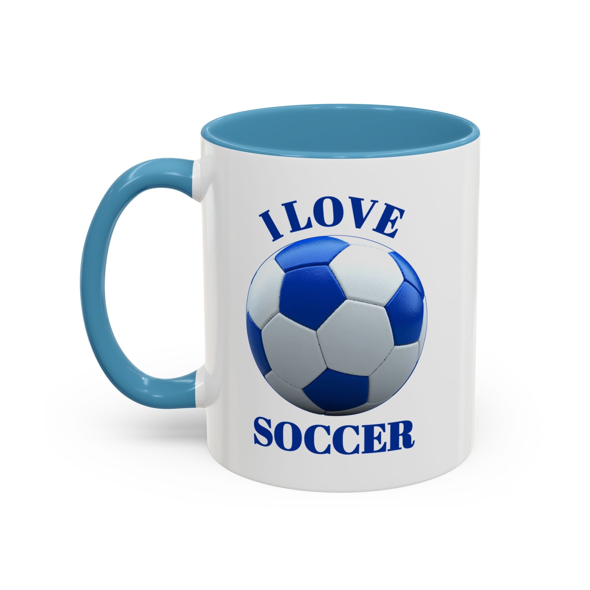 I Love Soccer Accent Coffee Mug — Blue Soccer Ball 11/15oz