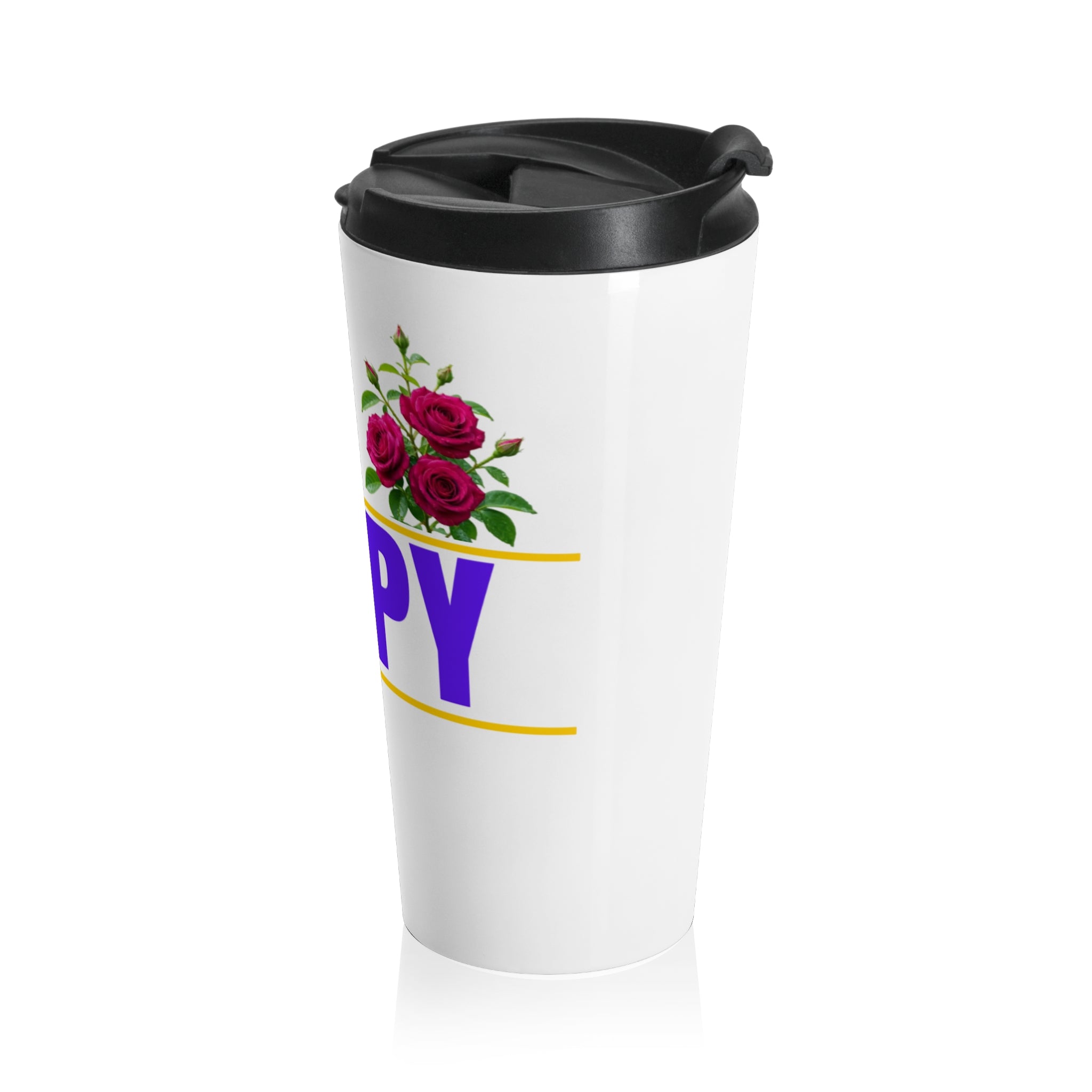 Stay Happy Floral Stainless Steel Travel Mug
