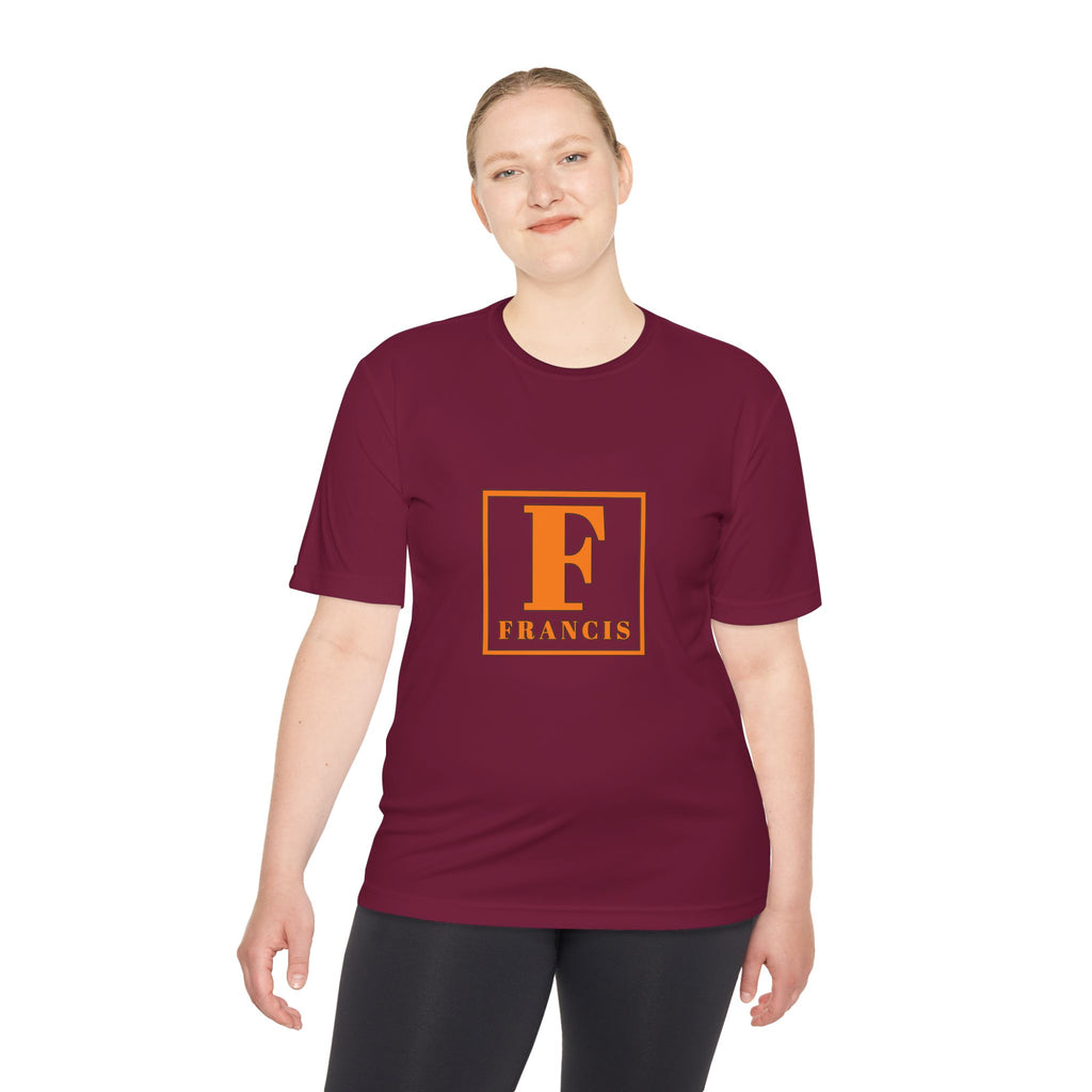 Francis Initial Tee — Orange Block Monogram Moisture-Wicking Shirt