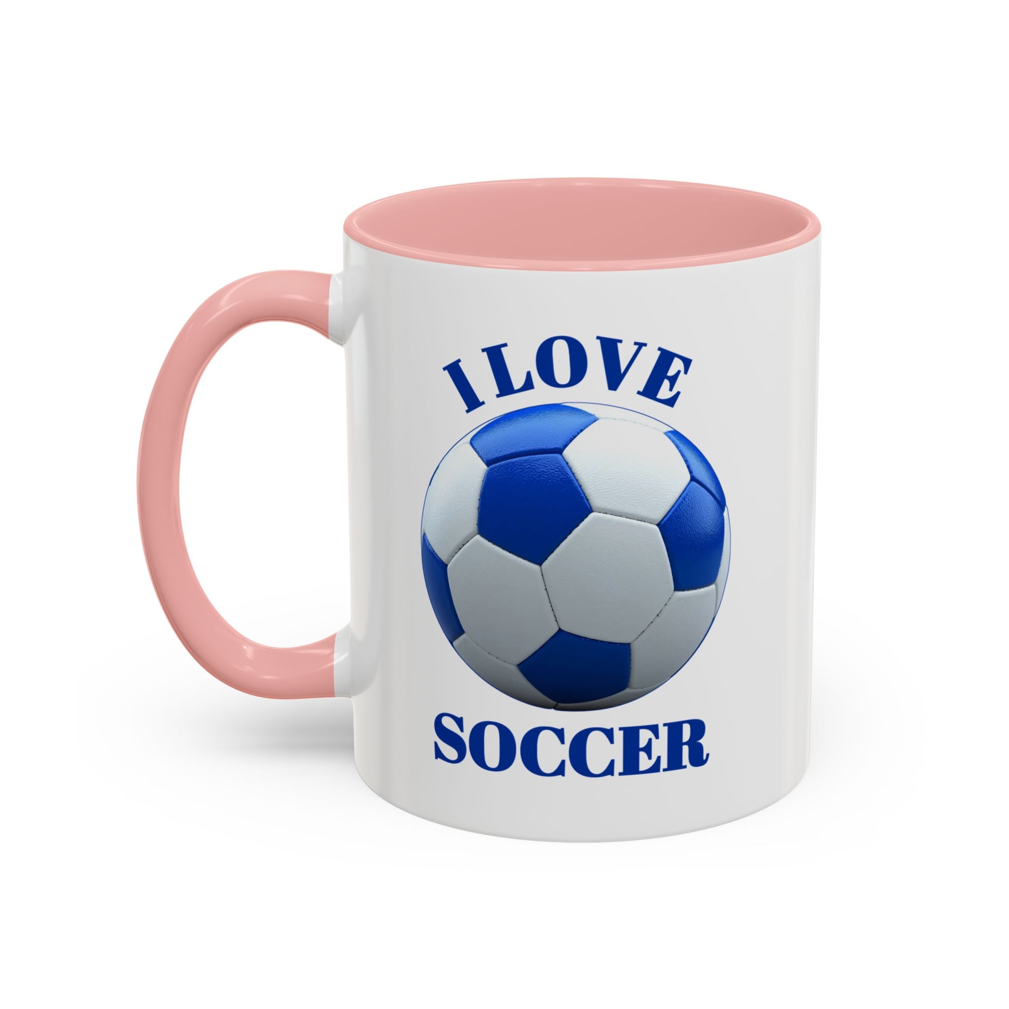 I Love Soccer Accent Coffee Mug — Blue Soccer Ball 11/15oz