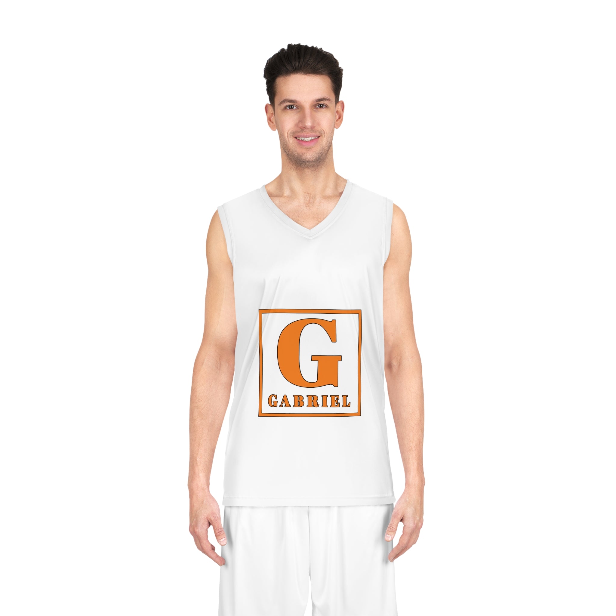 Personalized Gabriel Basketball Jersey — Orange Block Letter G