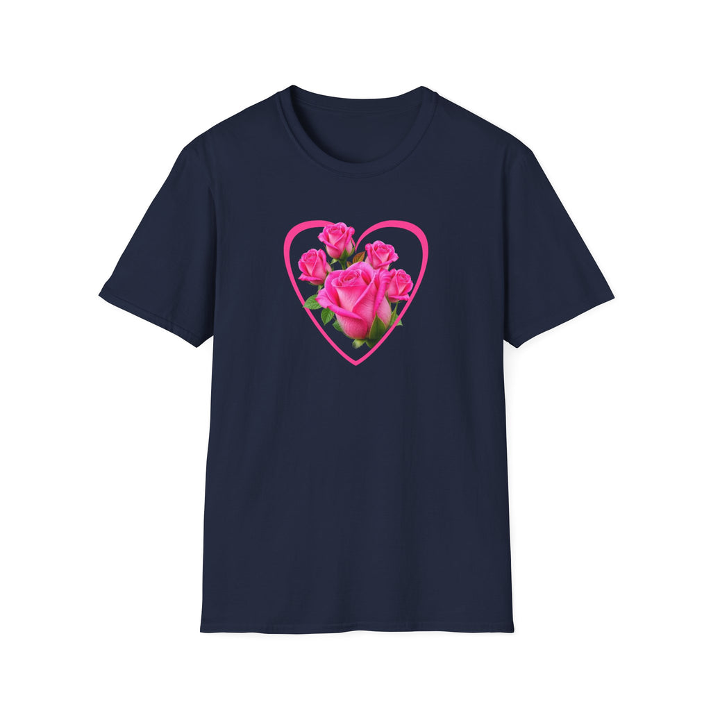 T-Shirt — Pink Rose Heart Floral Tee (Valentine’s Day, Romantic Gift)