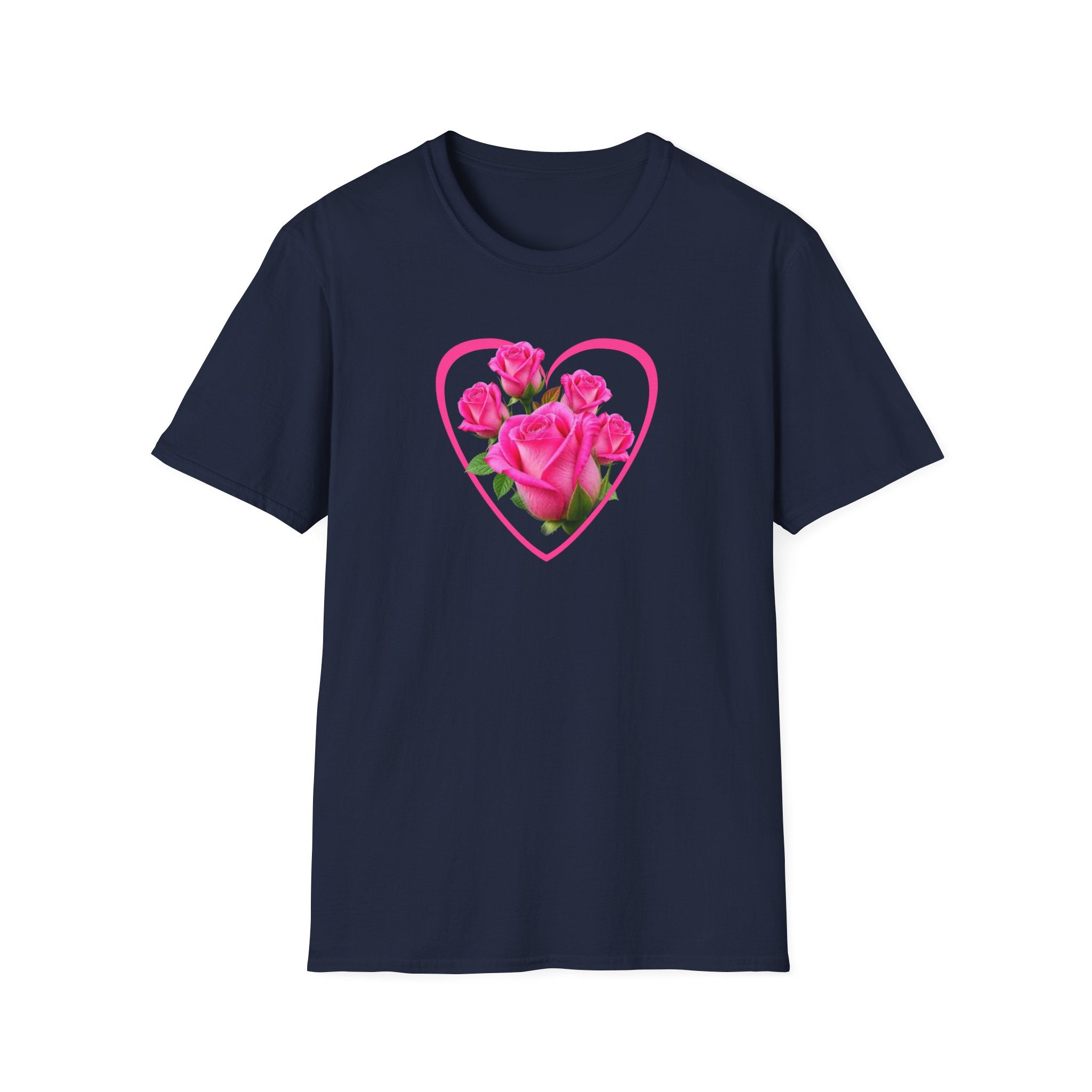 T-Shirt — Pink Rose Heart Floral Tee (Valentine’s Day, Romantic Gift)