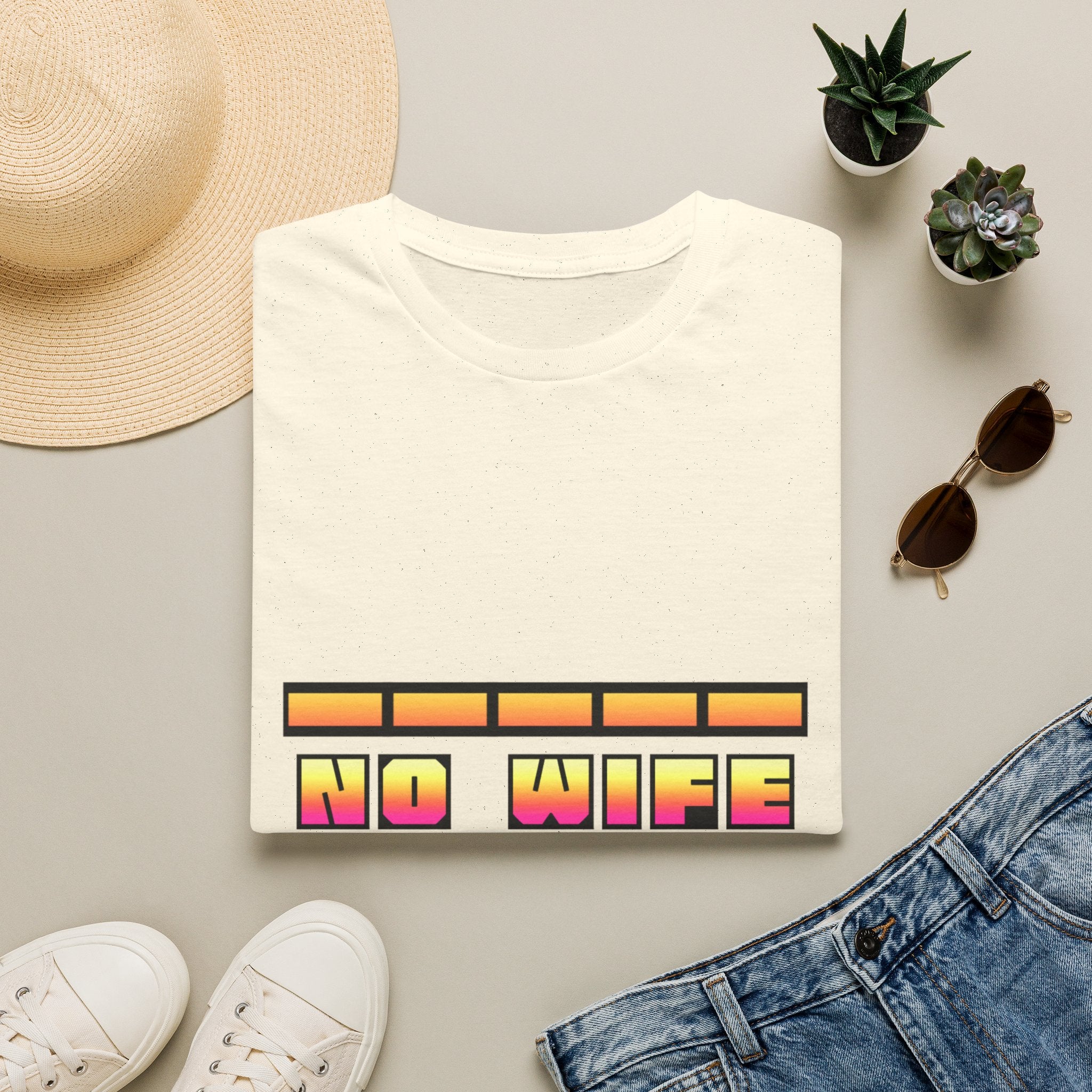 T-Shirt — "No Wife No Life" Retro Block Graphic Tee
