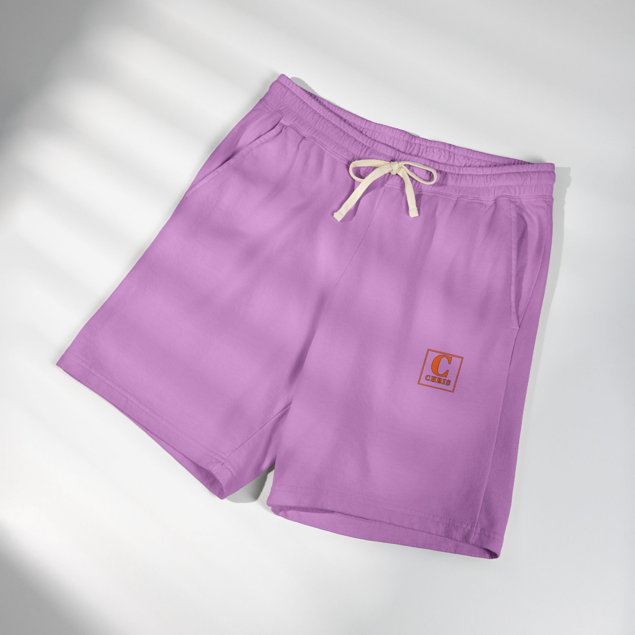 Lightweight Garment-Dyed Fleece Sweat Shorts — Neutral Casual Lounge Shorts with Subtle Patch Logo