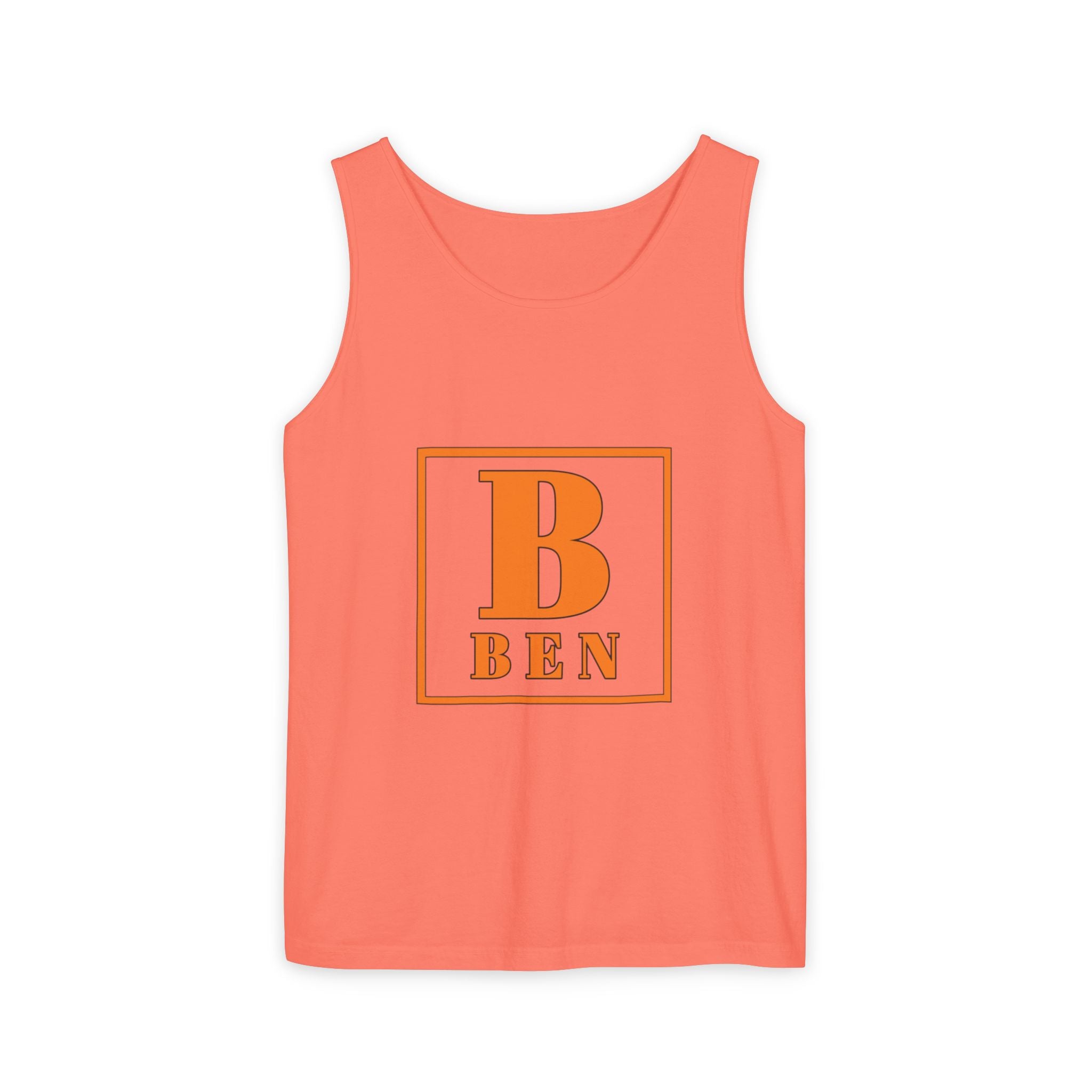Ben Monogram Tank Top — Orange Initial B Vintage Box Graphic