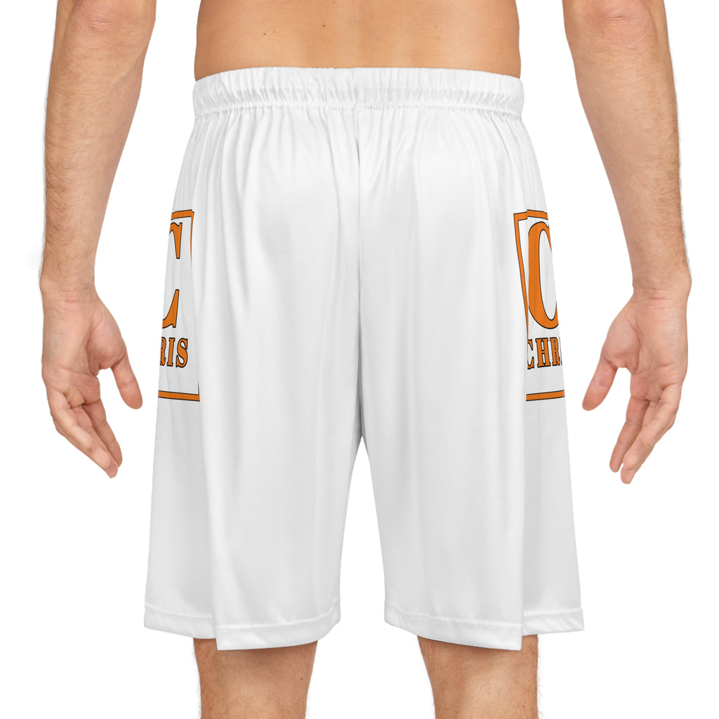 C Logo Basketball Shorts — White Athletic All-Over Print