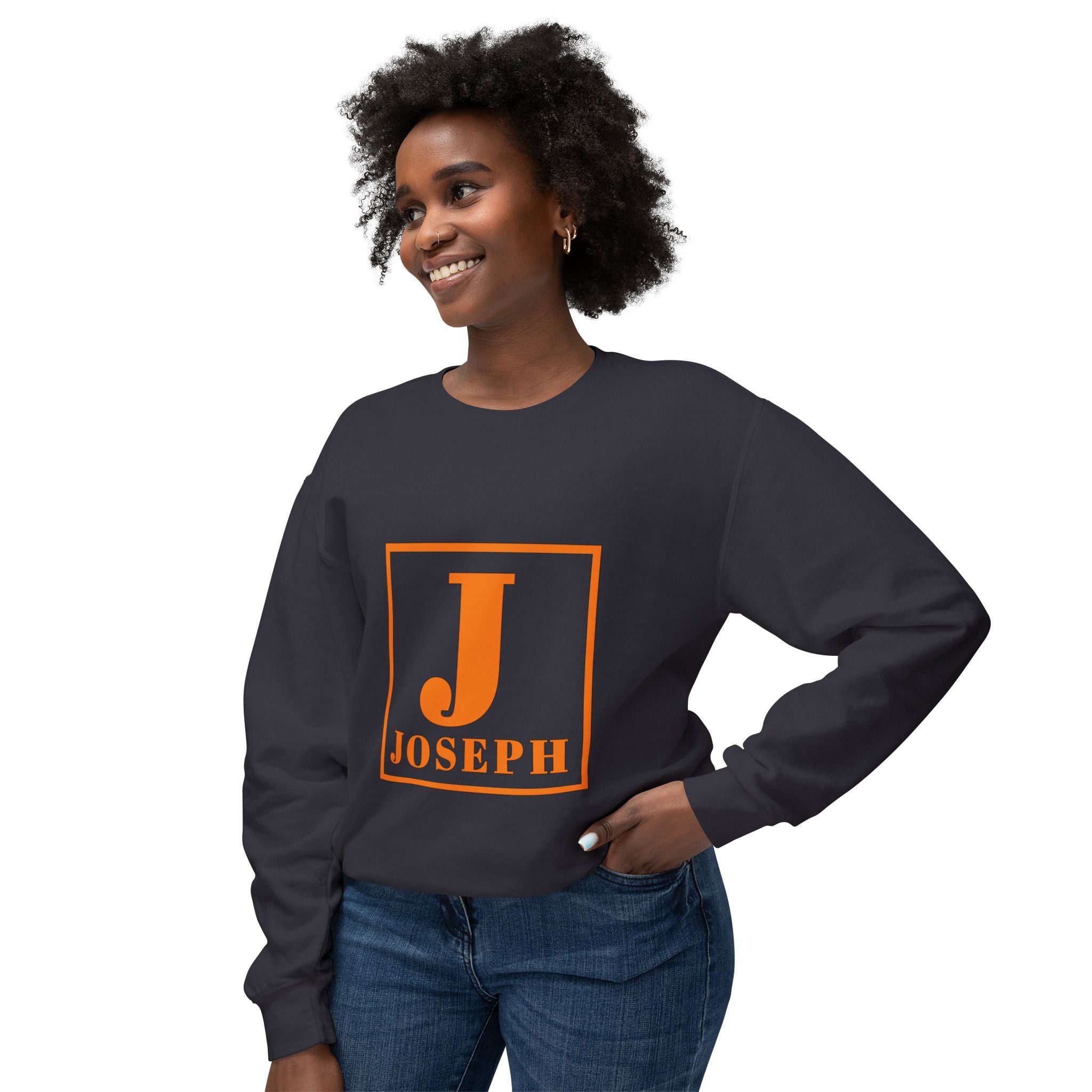 Personalized 'Joseph' Initial Crewneck Sweatshirt — Orange Monogram