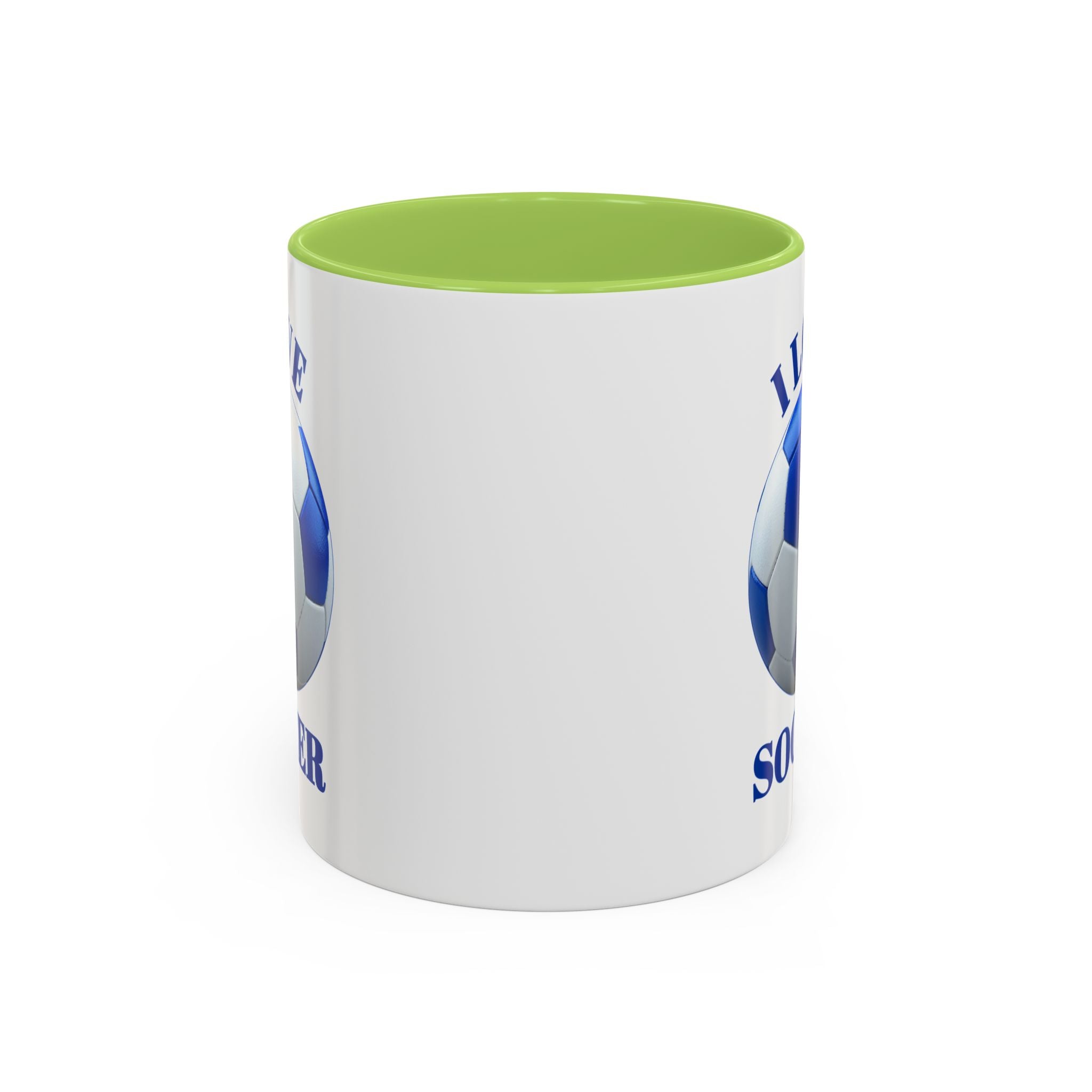 I Love Soccer Accent Coffee Mug — Blue Soccer Ball 11/15oz