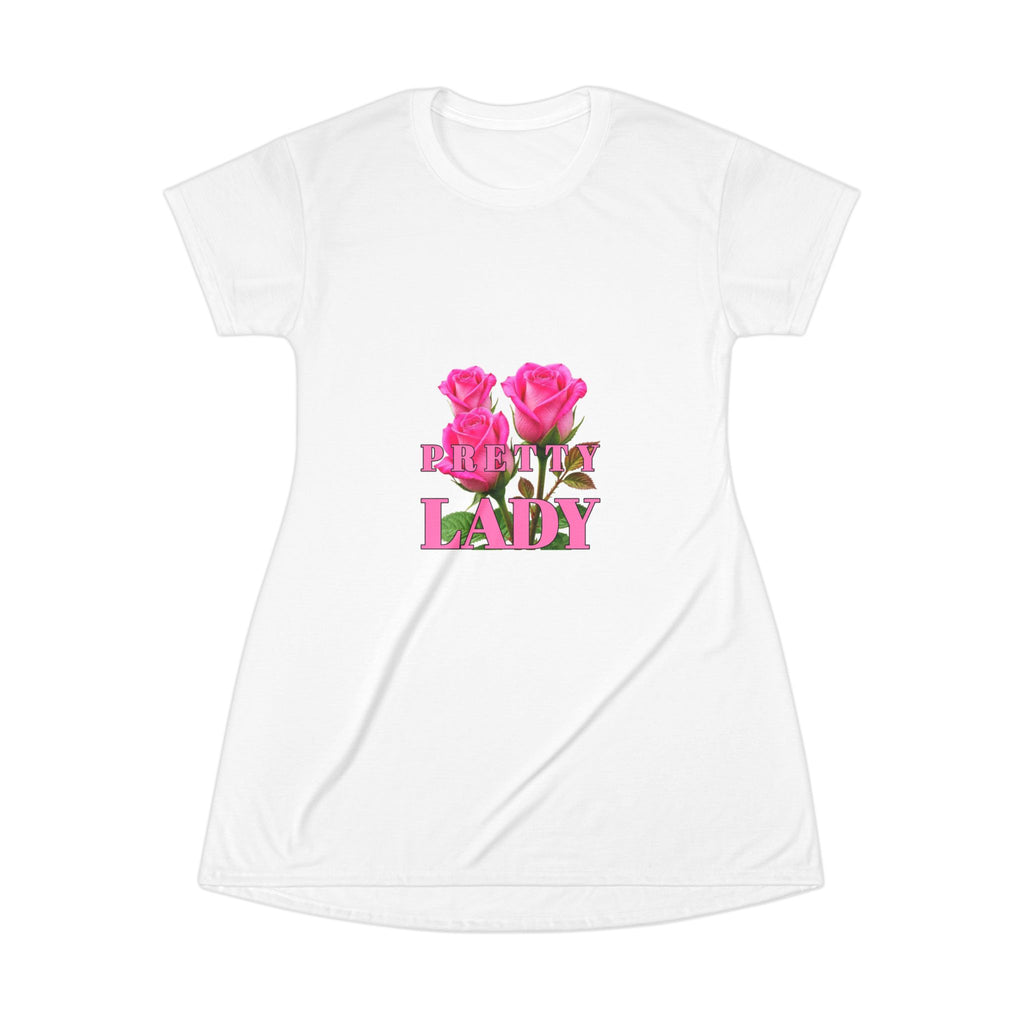 Pretty Lady T‑Shirt Dress – Pink Rose Graphic