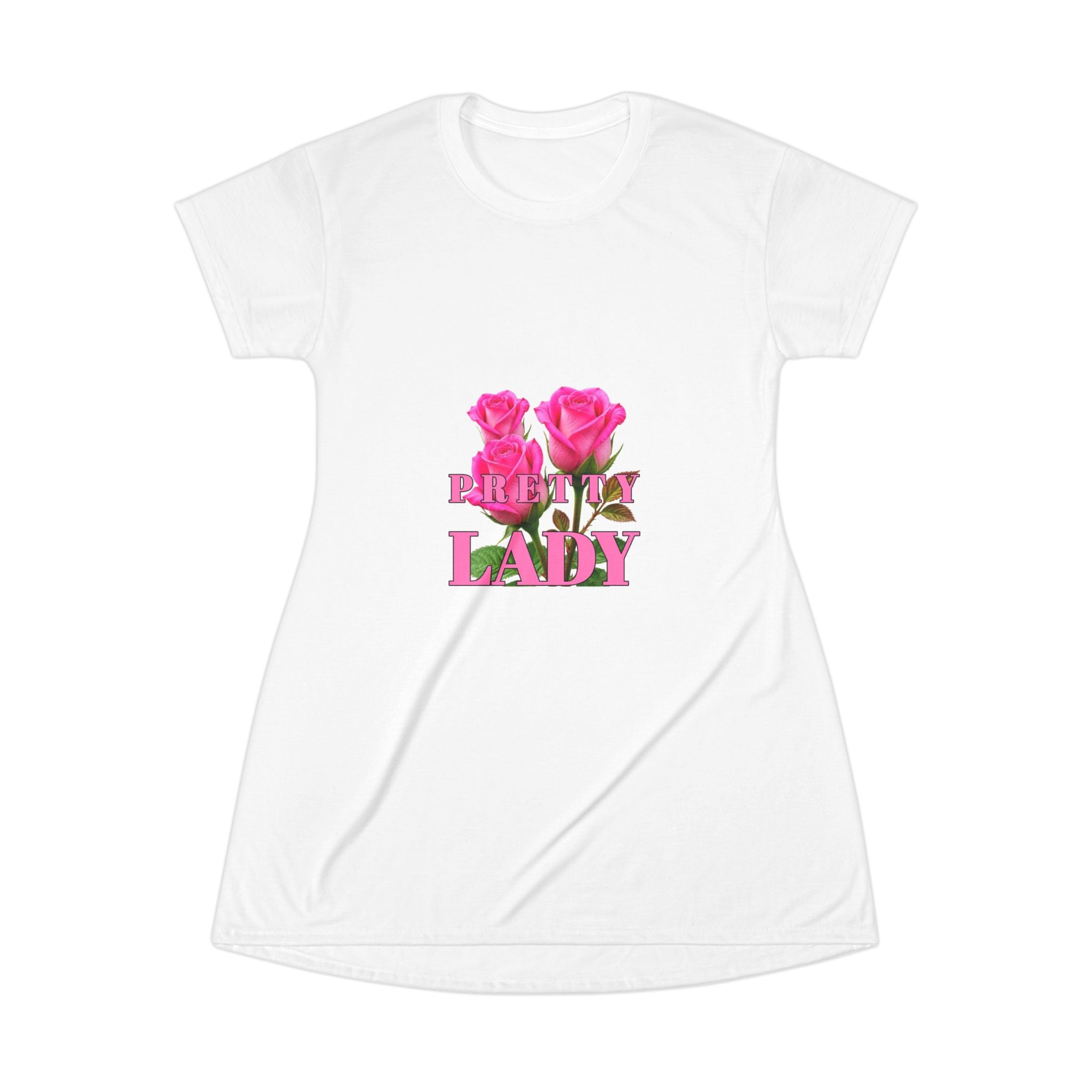 Pretty Lady T‑Shirt Dress – Pink Rose Graphic