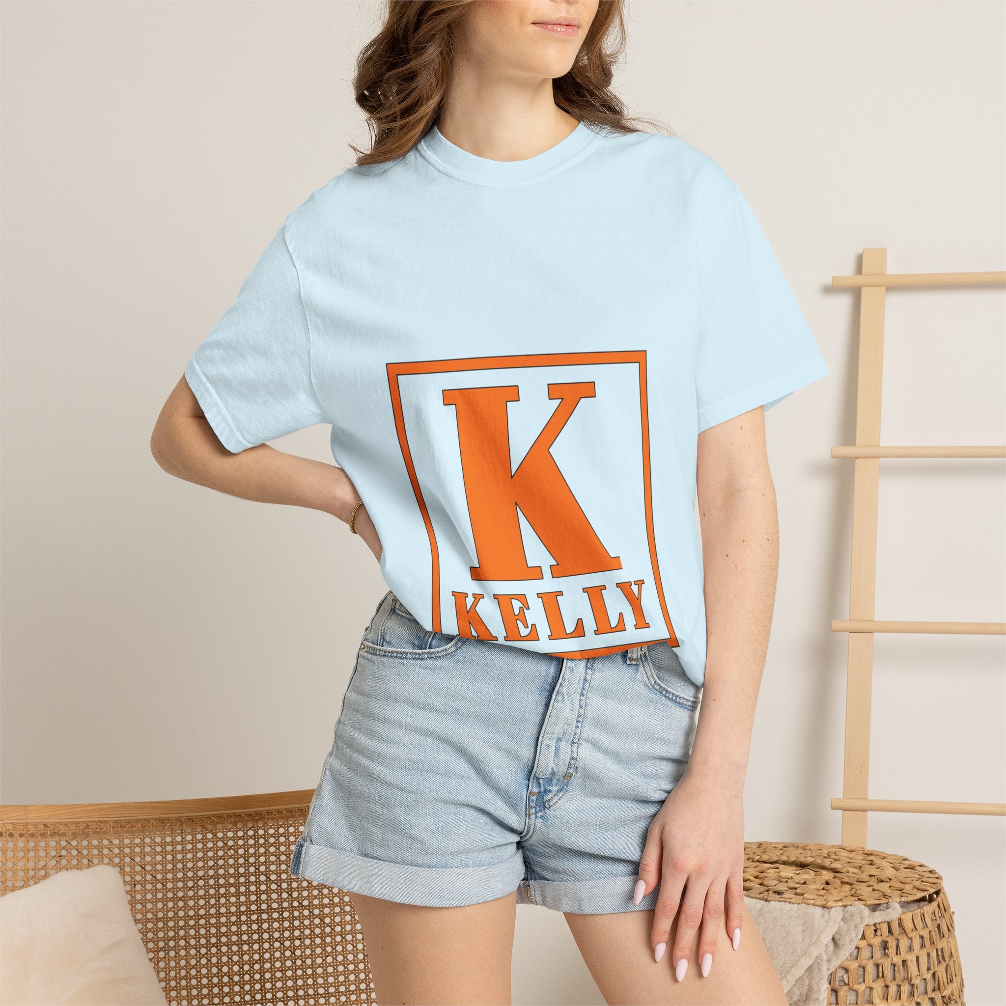 Kelly Monogram Tee — Orange Block Initial K T-Shirt
