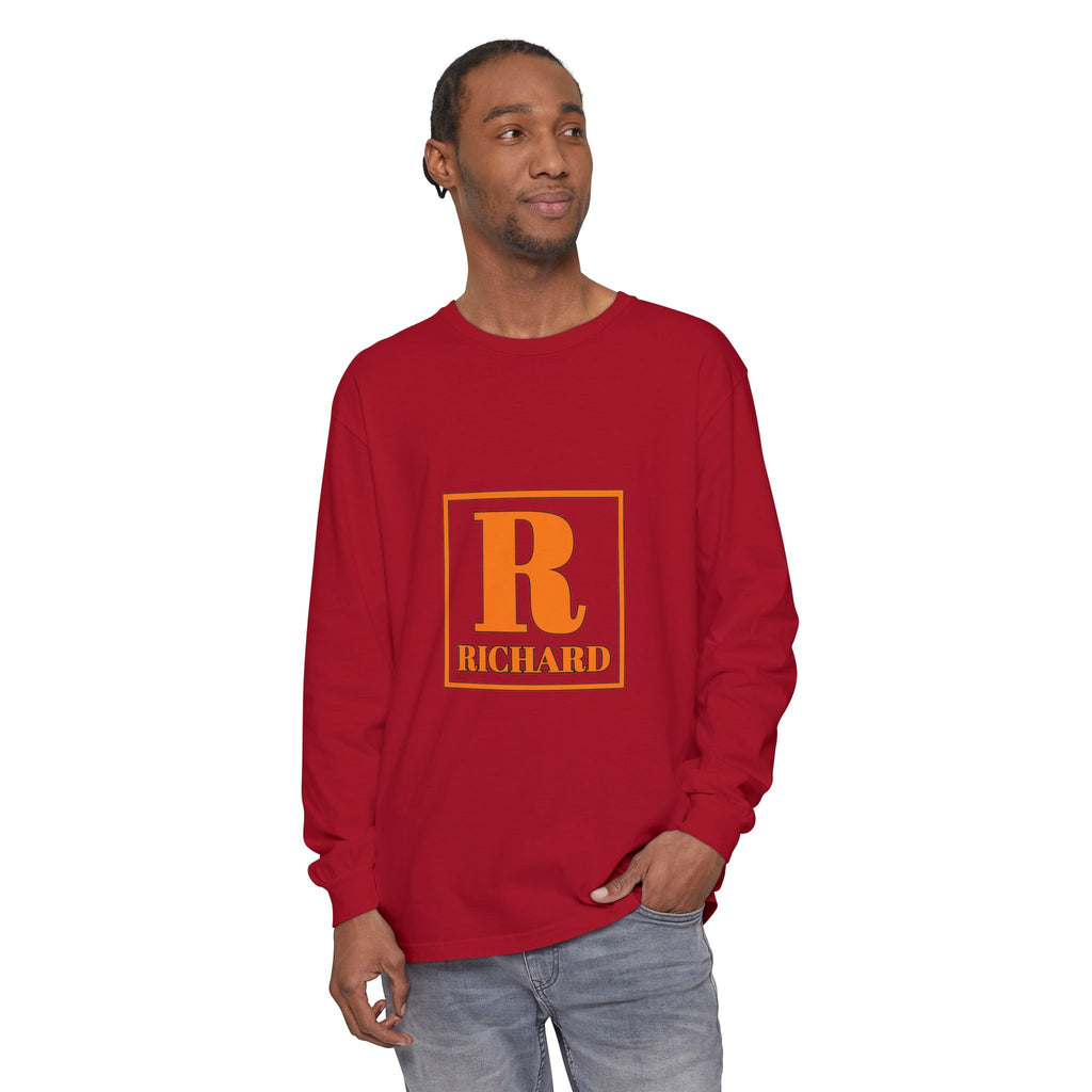Richard Initial Long Sleeve Tee — Monogram R Vintage Block Letter