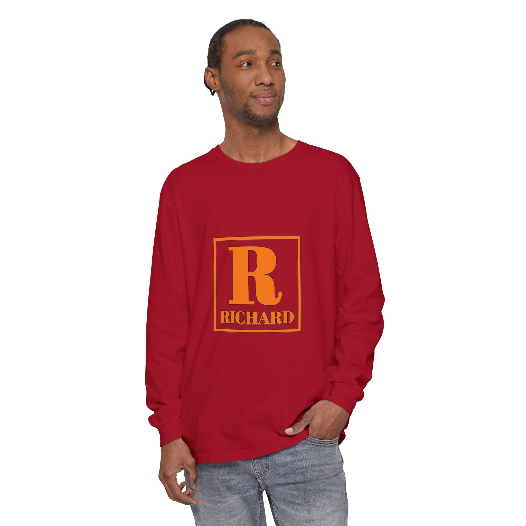 Richard Initial Long Sleeve Tee — Monogram R Vintage Block Letter