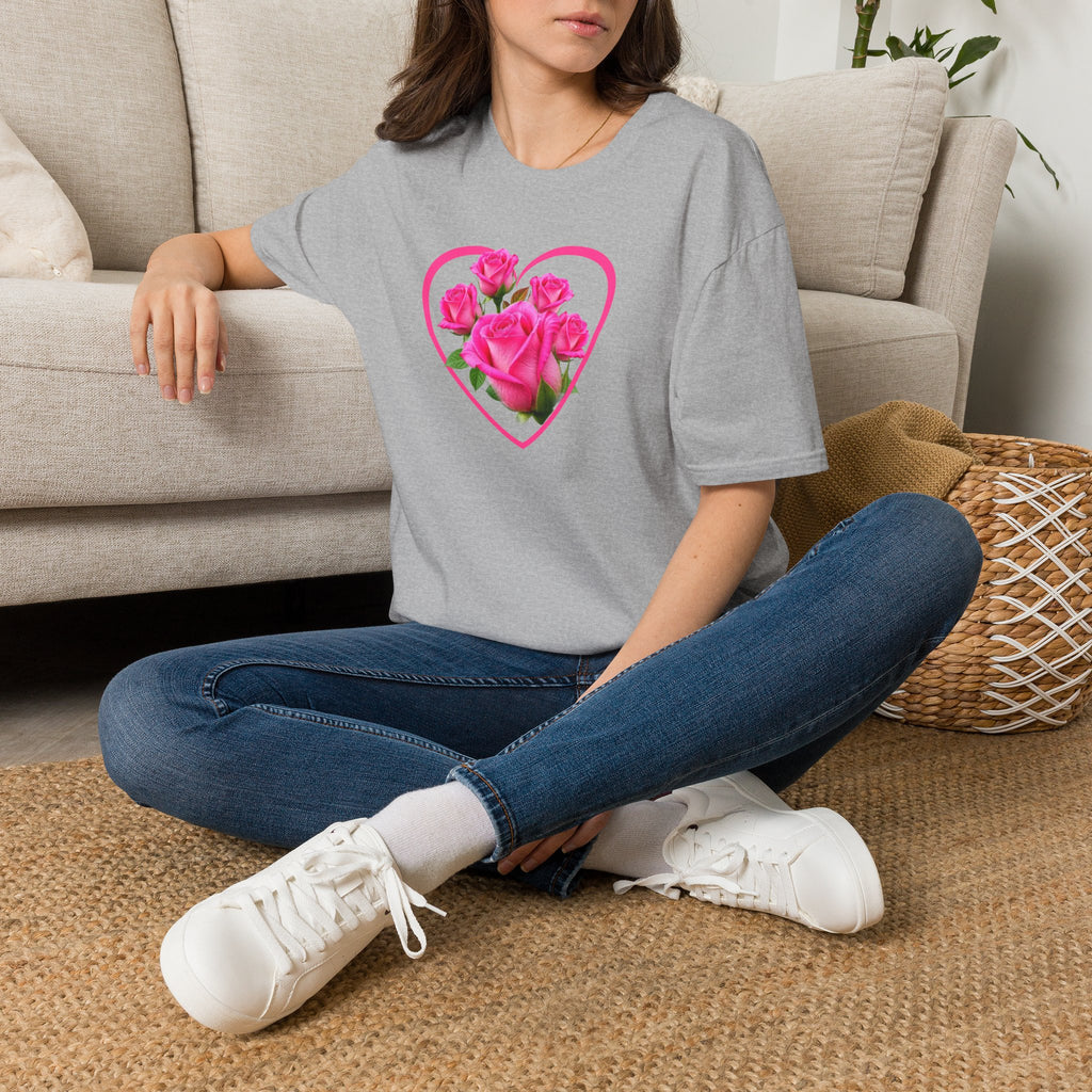 T-Shirt — Pink Rose Heart Floral Tee (Valentine’s Day, Romantic Gift)