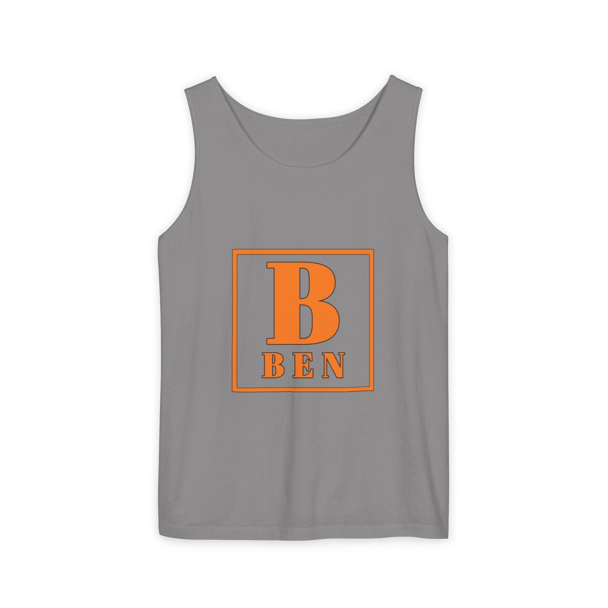 Ben Monogram Tank Top — Orange Initial B Vintage Box Graphic