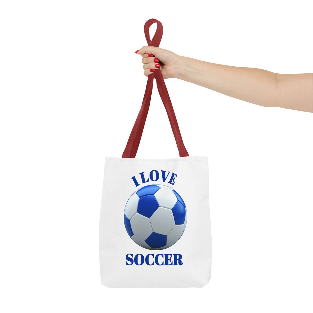 I Love Soccer Tote Bag — Blue Soccer Ball Gym & Game Day Tote