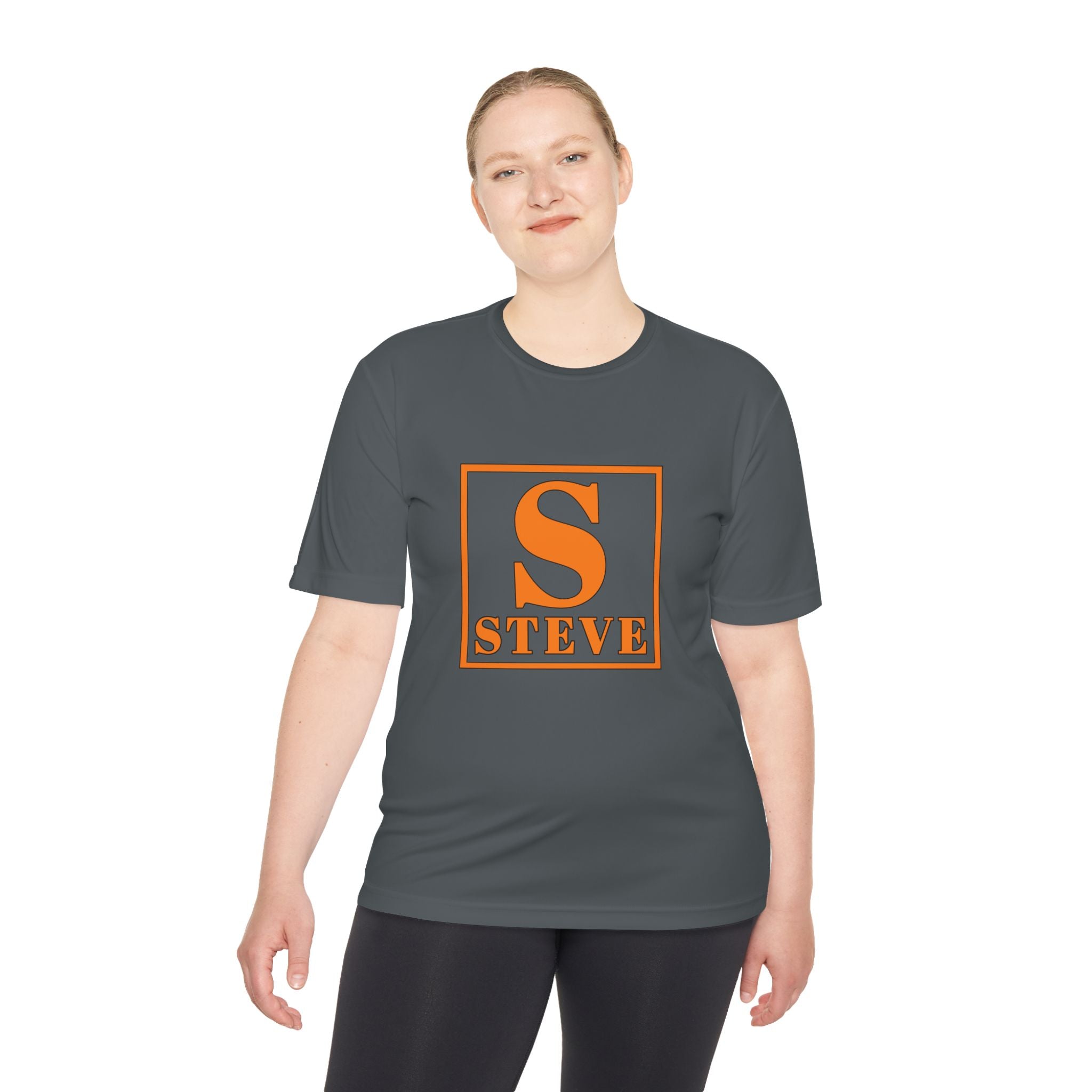 Steve Monogram Performance Tee — Orange Initial S Graphic