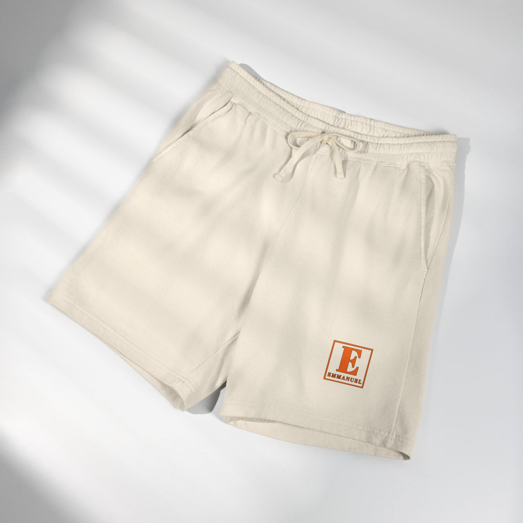 Lightweight Garment-Dyed Fleece Sweat Shorts — Cream Casual Lounge Shorts with Small ‘E’ Logo